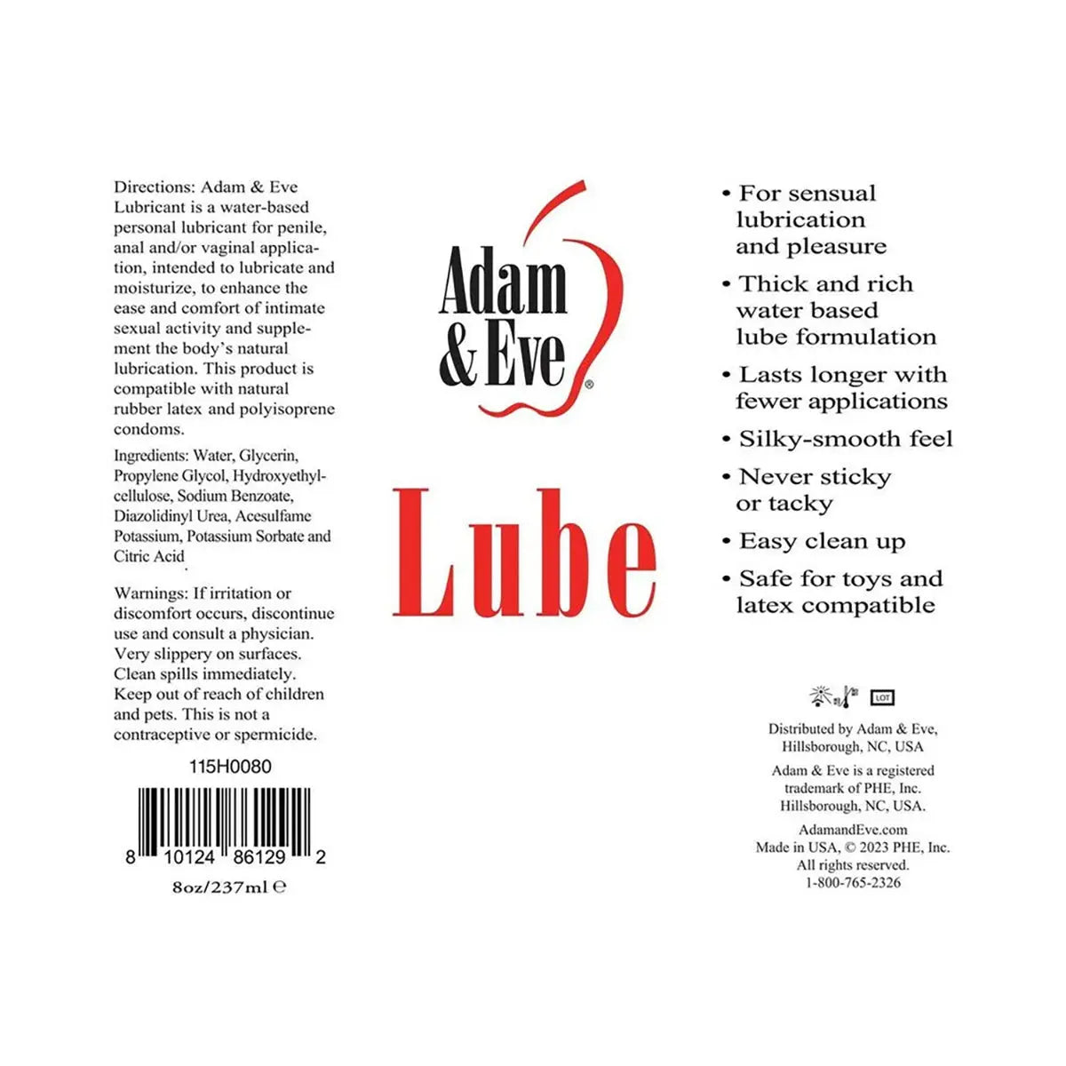 A&E Water-Based Lubricant 8 oz. PHE / Adam & Eve
