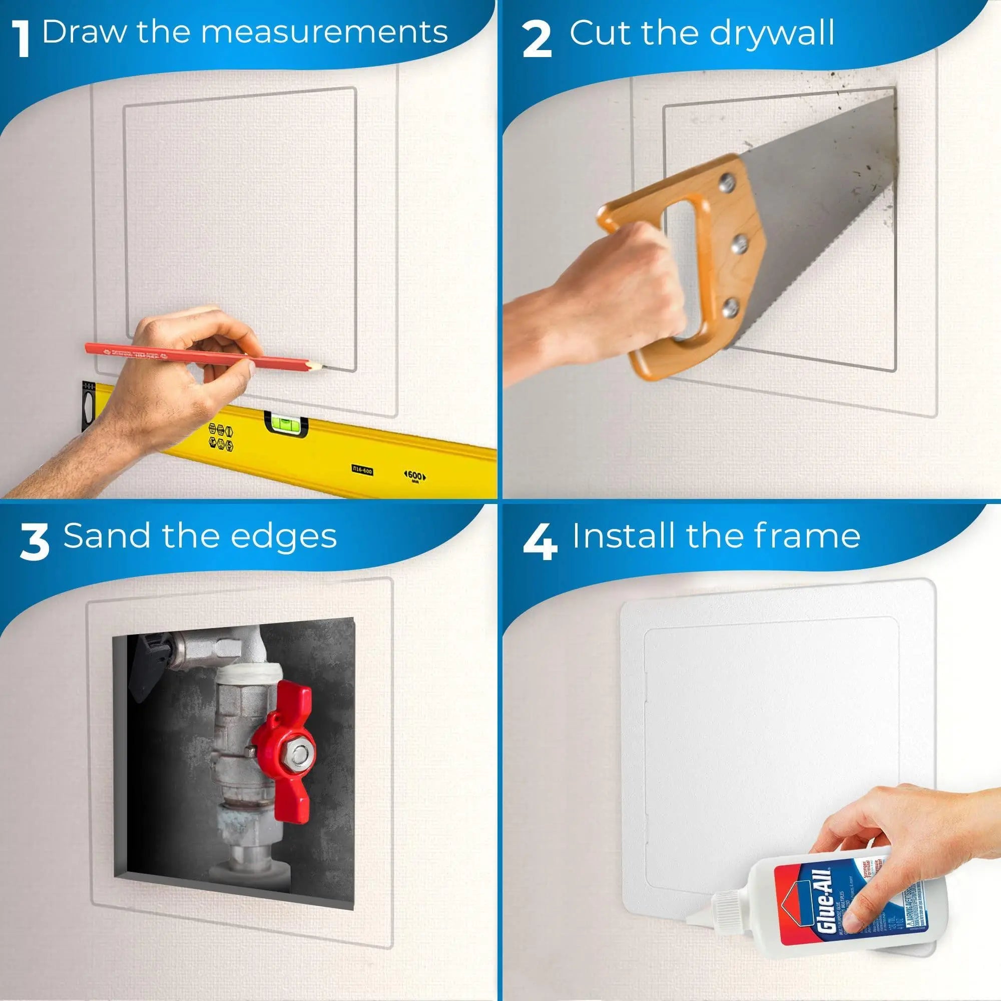 Access Panel for Drywall   12x12 inch   Wall Hole Cover   Access Door   Plumbing Access Panel for Drywall   Heavy Durable Plastic White Bozzon