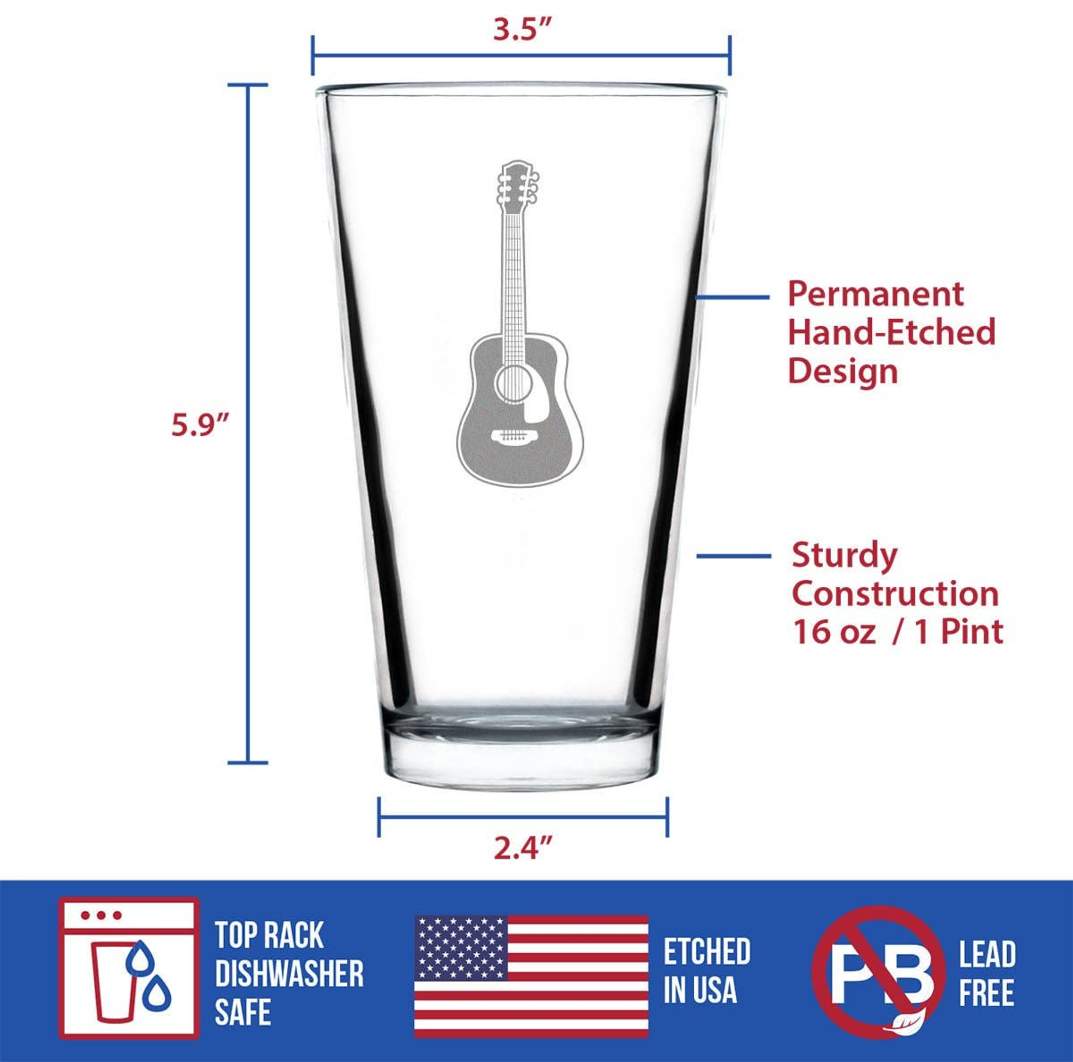 Acoustic Guitar Pint Glass for Beer - Musician Gifts Bevvee