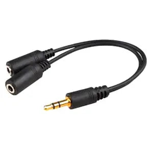 AddOn 8in 3.5mm Audio Input Male to 2x 3.5mm Audio Output Female Black Audio Splitter AddOn