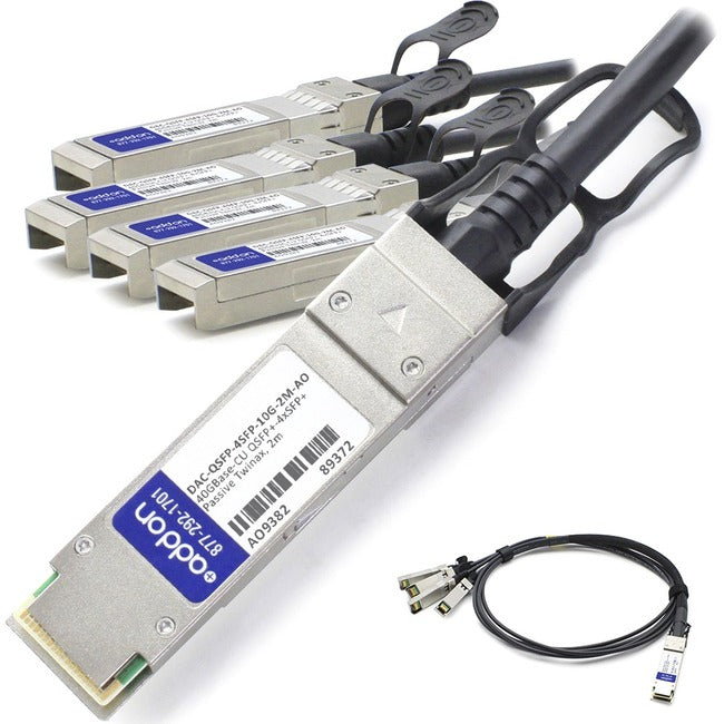 AddOn Dell DAC-QSFP-4SFP-10G-2M Compatible TAA Compliant 40GBase-CU QSFP+ to 4xSFP+ Direct Attach Cable (Passive Twinax, 2m) AddOn