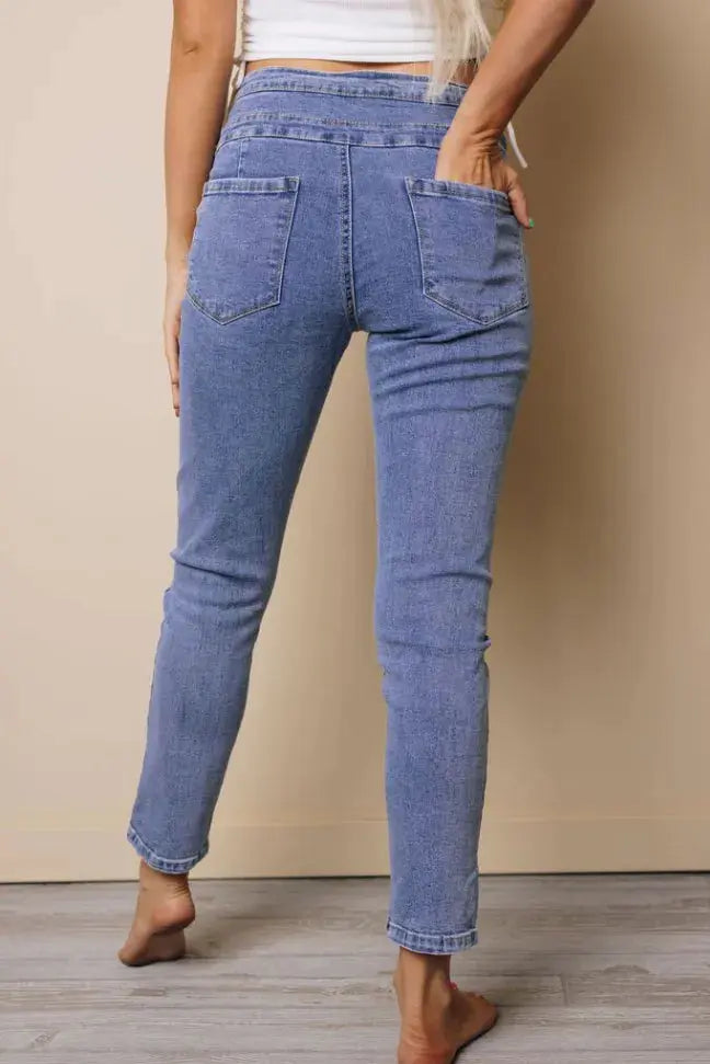 Adena High Waist Buttons Skinny Jeans Stay Warm in Style