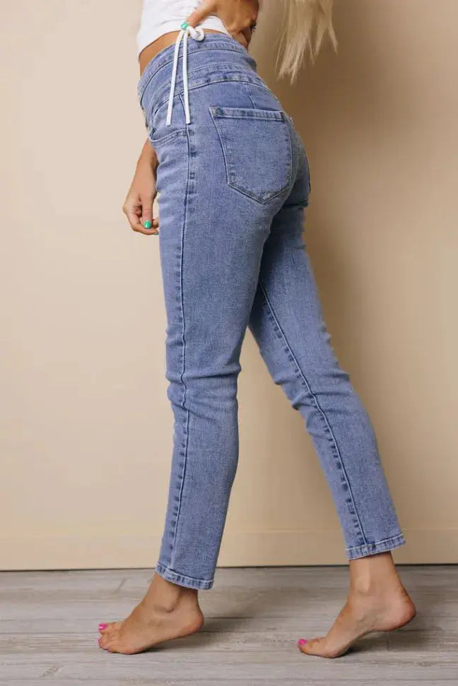 Adena High Waist Buttons Skinny Jeans Stay Warm in Style