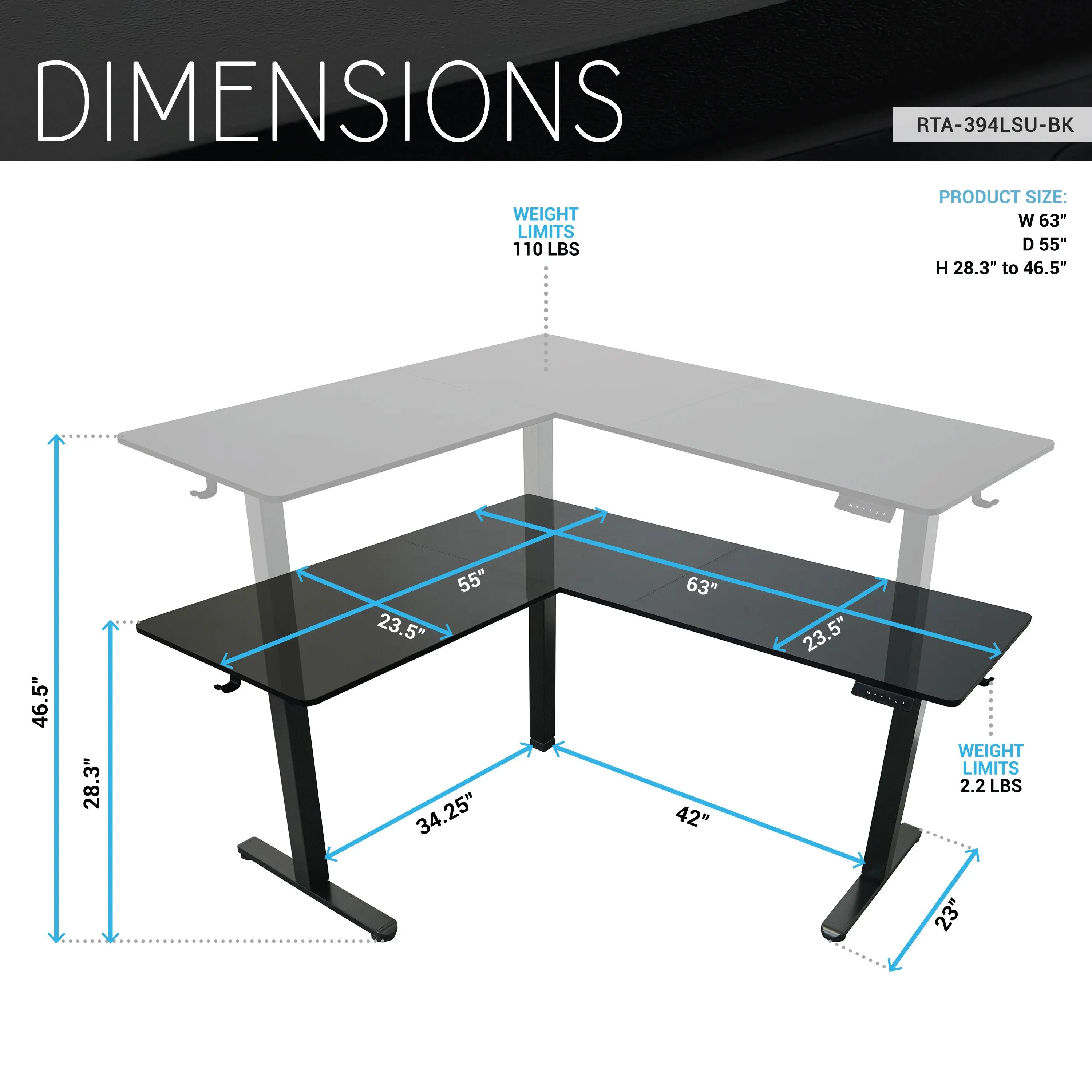 Adjustable Black Wood and Stainless Steel L Shape Standing Desk Homeroots Office