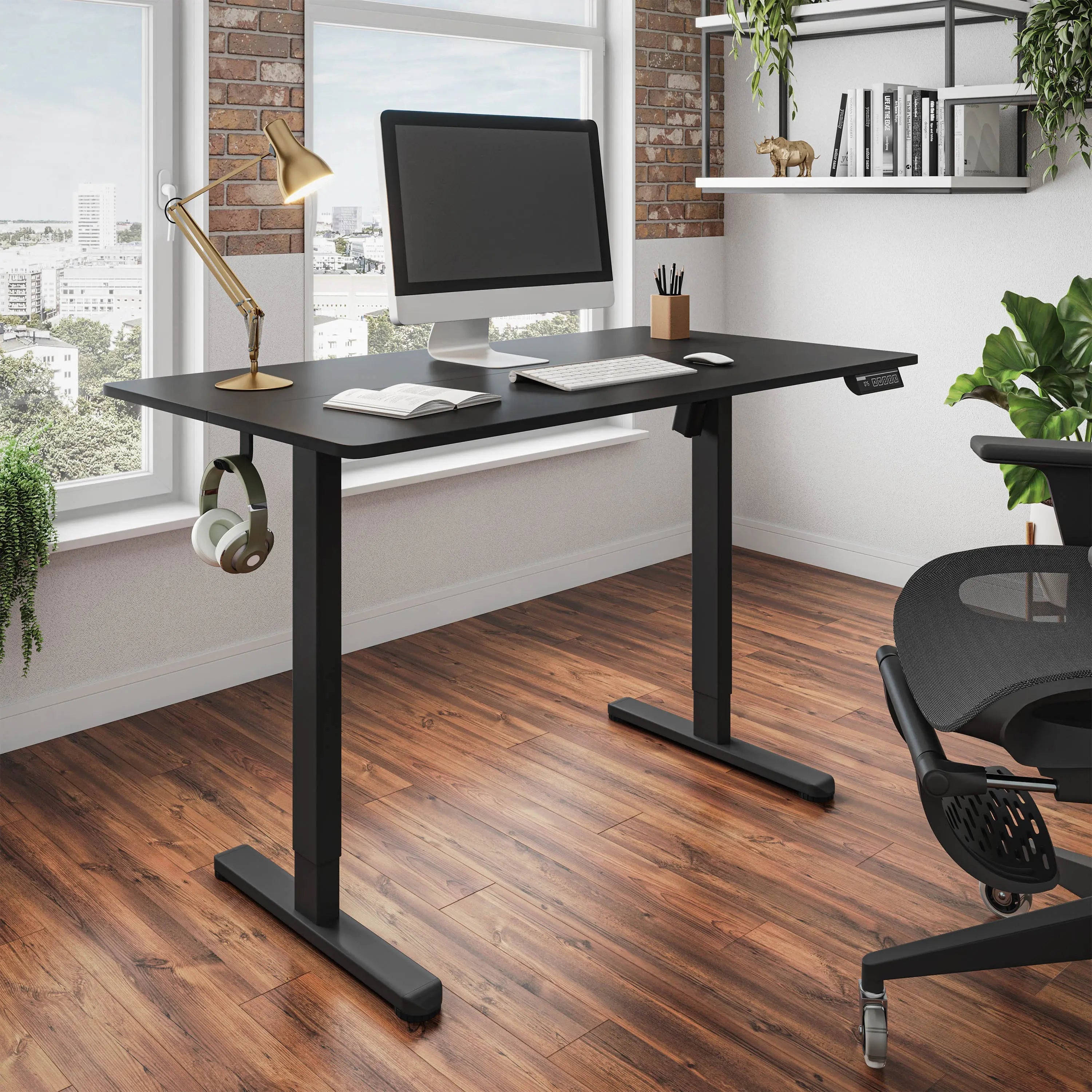Adjustable Black Wood and Stainless Steel Standing Desk Homeroots