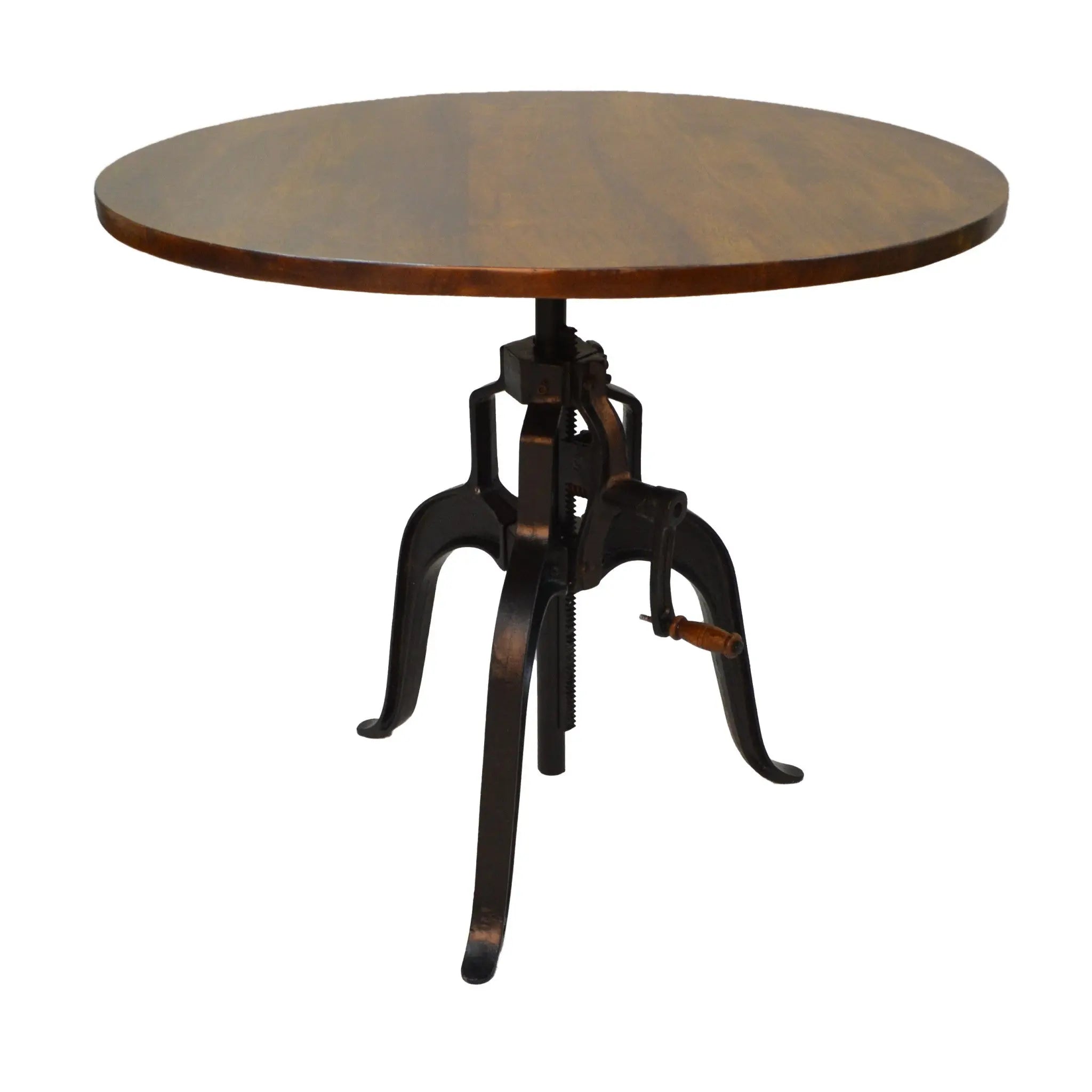 Adjustable Height Brown And Black Solid Wood And Iron Pedestal Base Round Top Dining Table Homeroots Kitchen & Dining