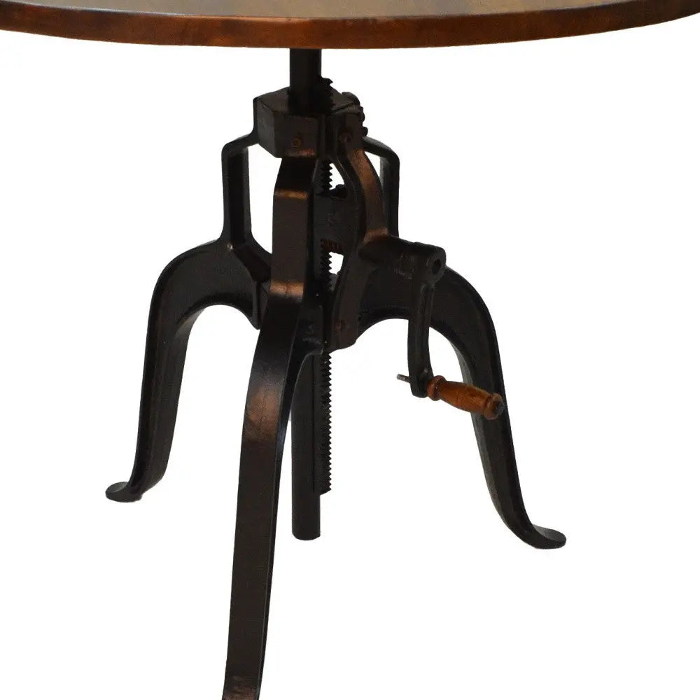 Adjustable Height Brown And Black Solid Wood And Iron Pedestal Base Round Top Dining Table Homeroots Kitchen & Dining