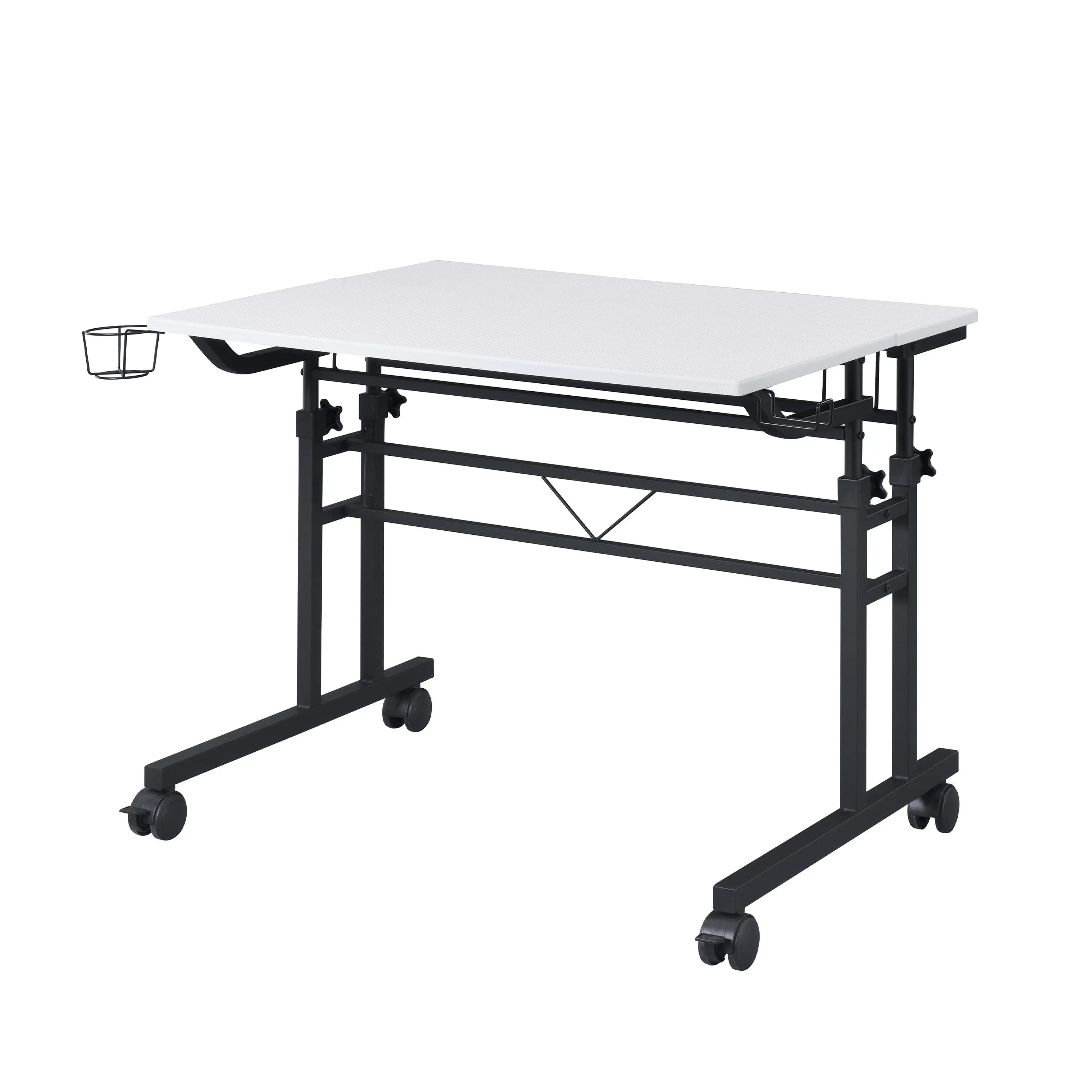Adjustable White and Black Wood and Stainless Steel Rolling Standing Desk Homeroots Office