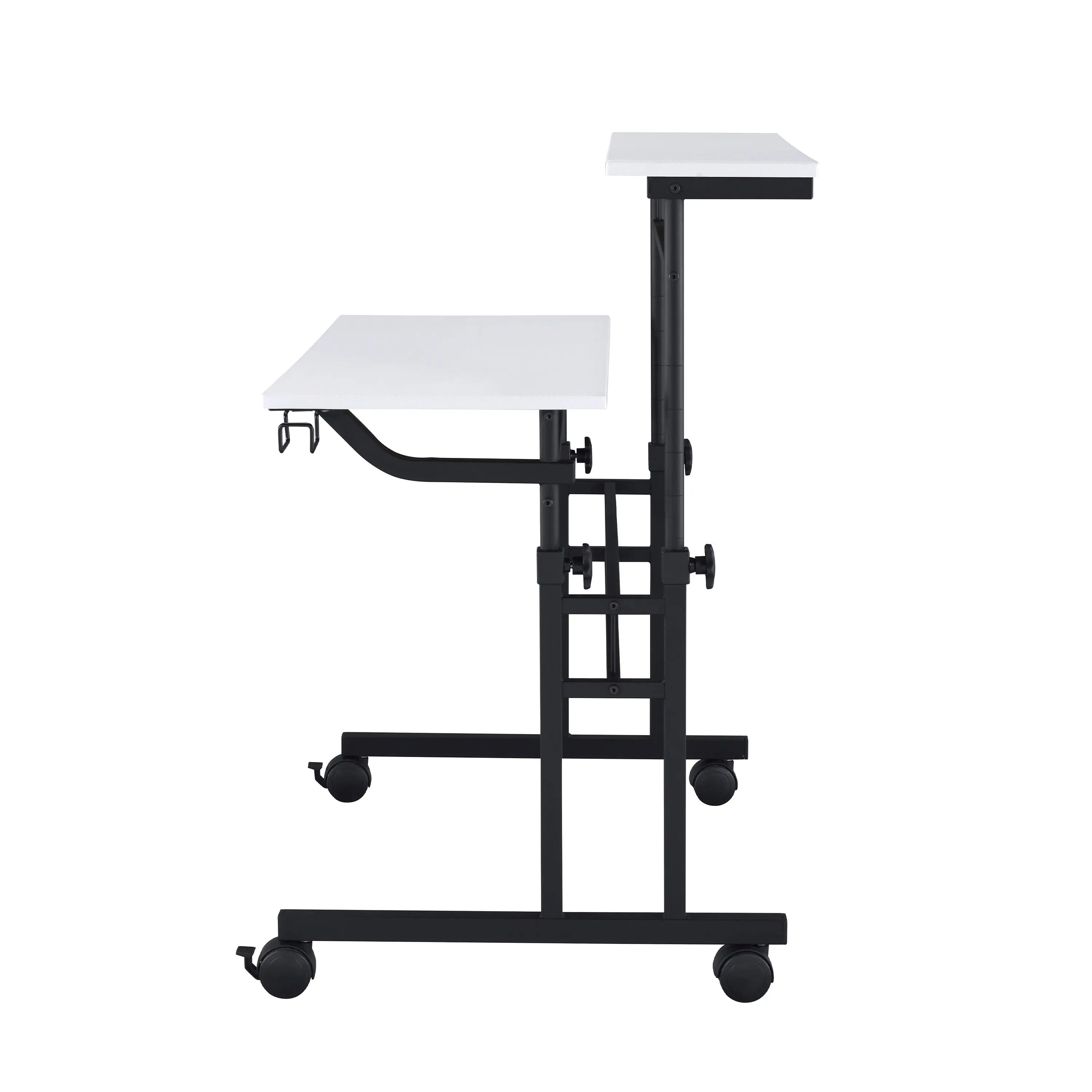 Adjustable White and Black Wood and Stainless Steel Rolling Standing Desk Homeroots Office