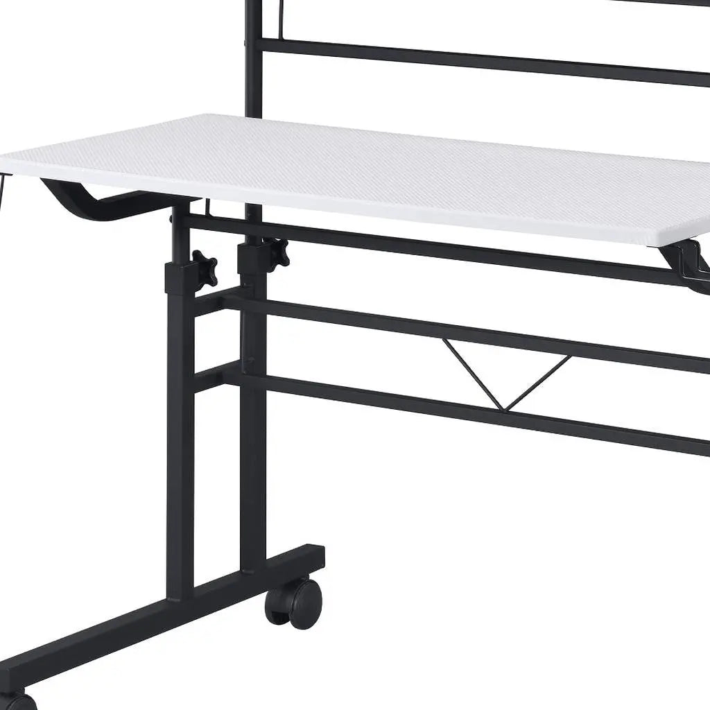 Adjustable White and Black Wood and Stainless Steel Rolling Standing Desk Homeroots Office