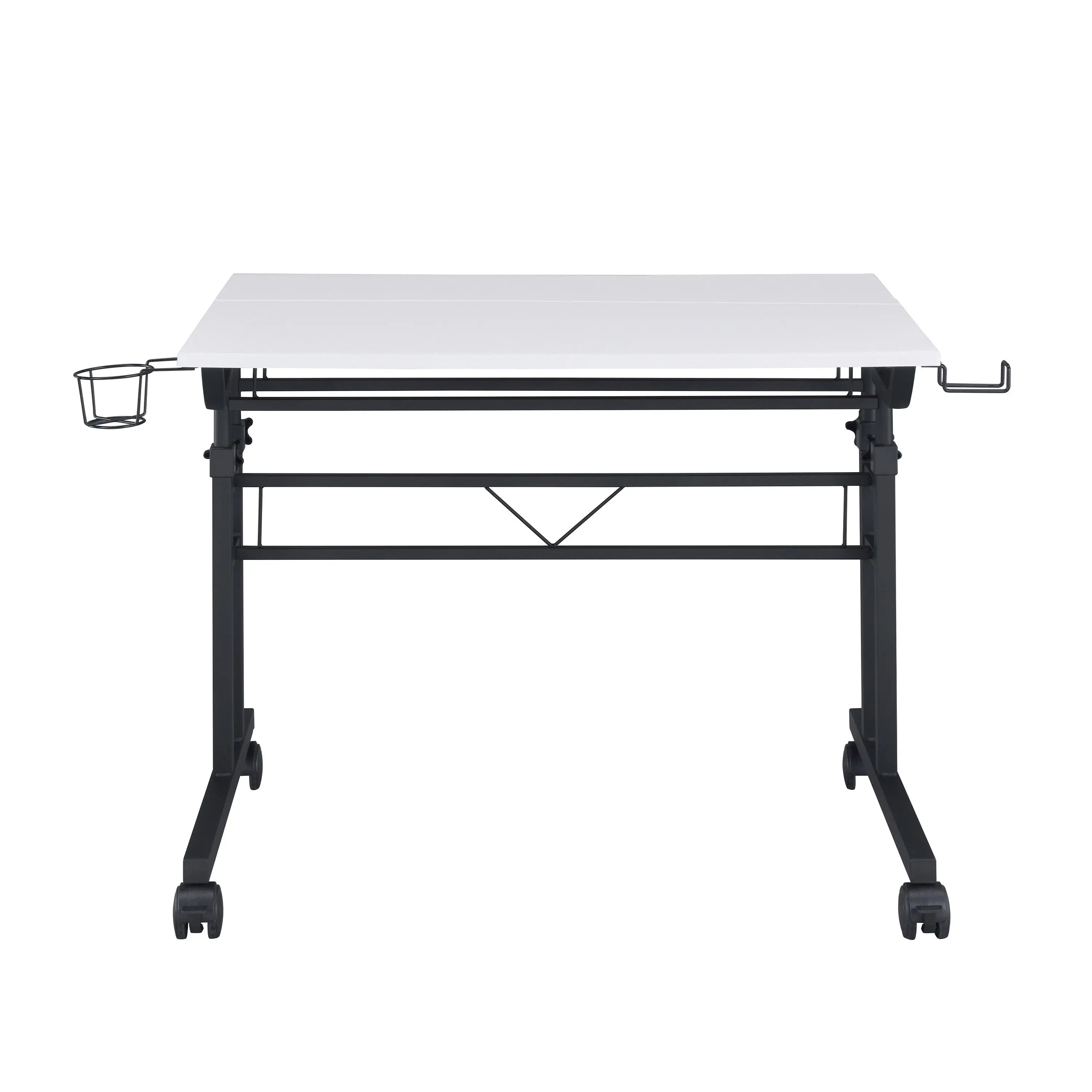 Adjustable White and Black Wood and Stainless Steel Rolling Standing Desk Homeroots Office
