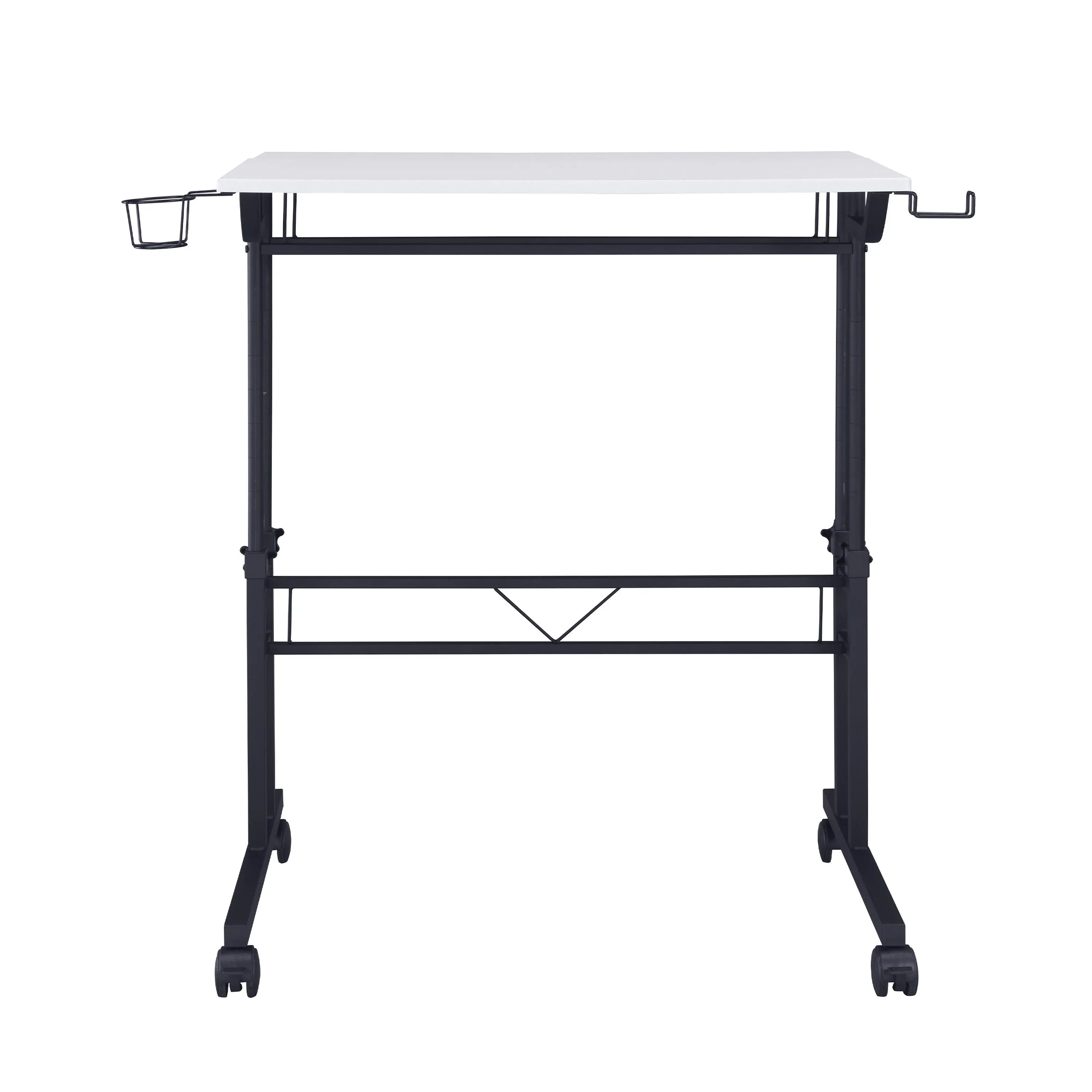 Adjustable White and Black Wood and Stainless Steel Rolling Standing Desk Homeroots Office