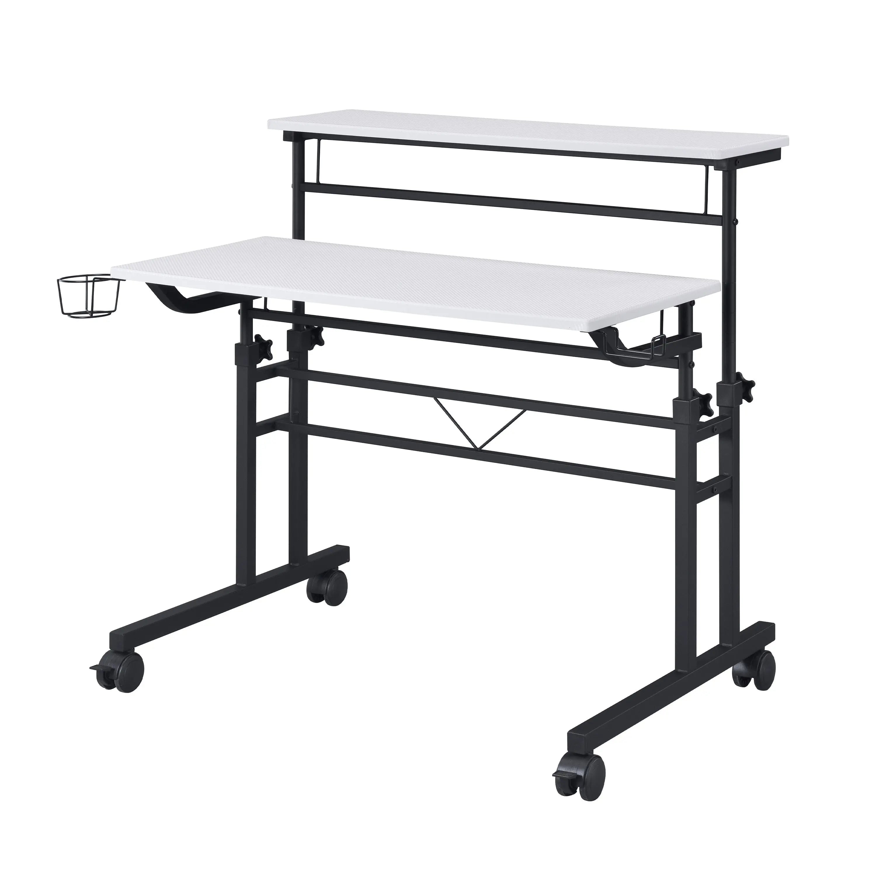 Adjustable White and Black Wood and Stainless Steel Rolling Standing Desk Homeroots Office