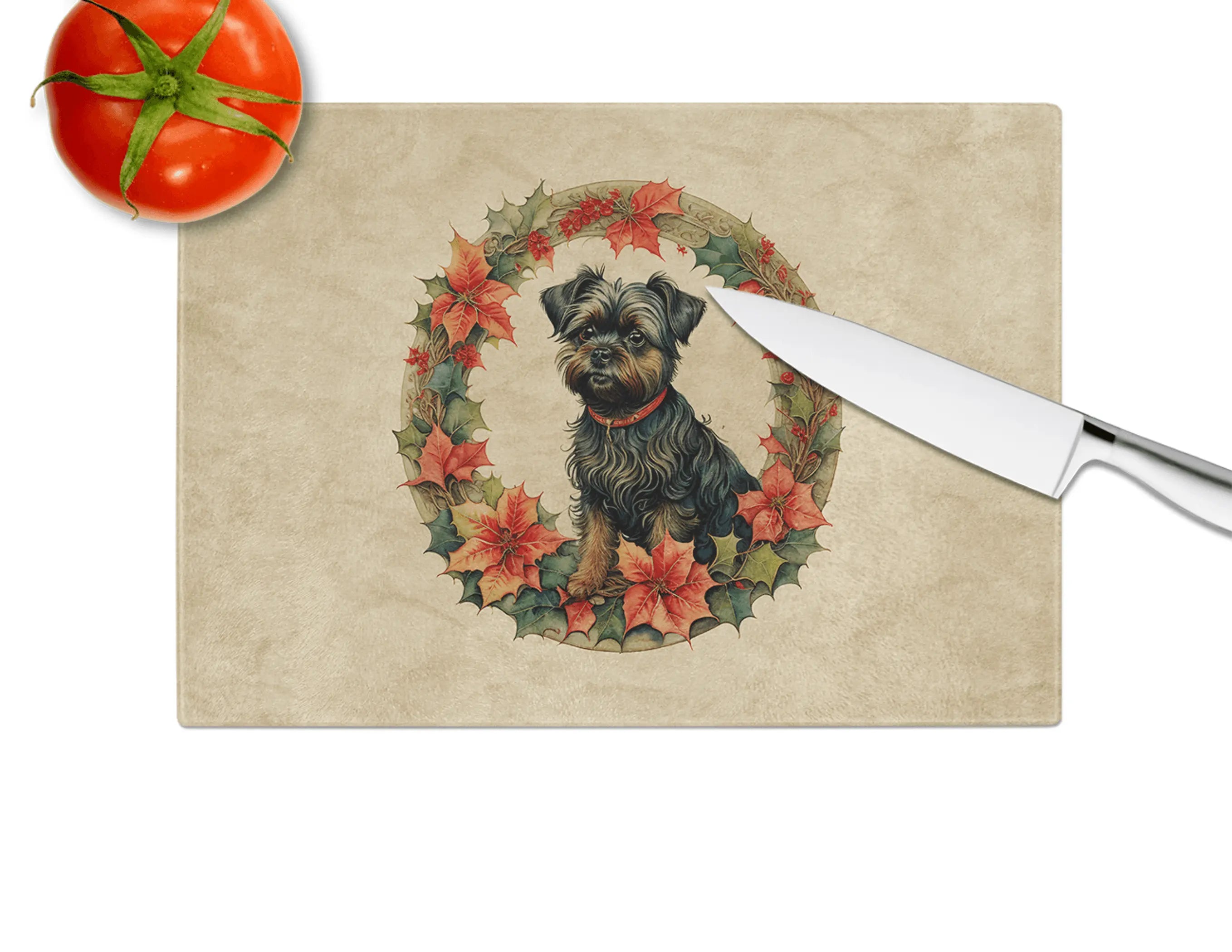 Affenpinscher Christmas Flowers Glass Cutting Board Caroline's Treasures