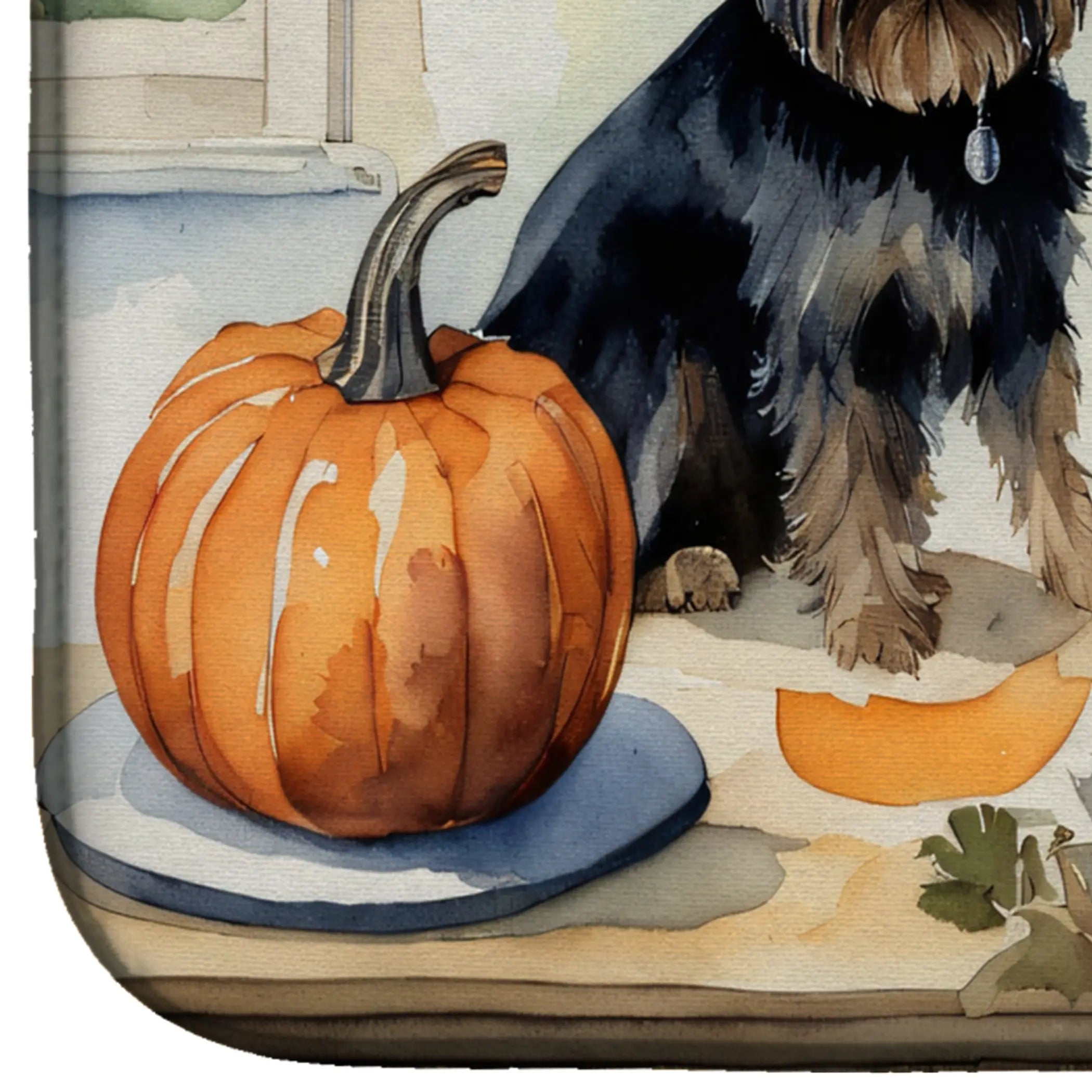 Affenpinscher Fall Kitchen Pumpkins Dish Drying Mat Caroline's Treasures