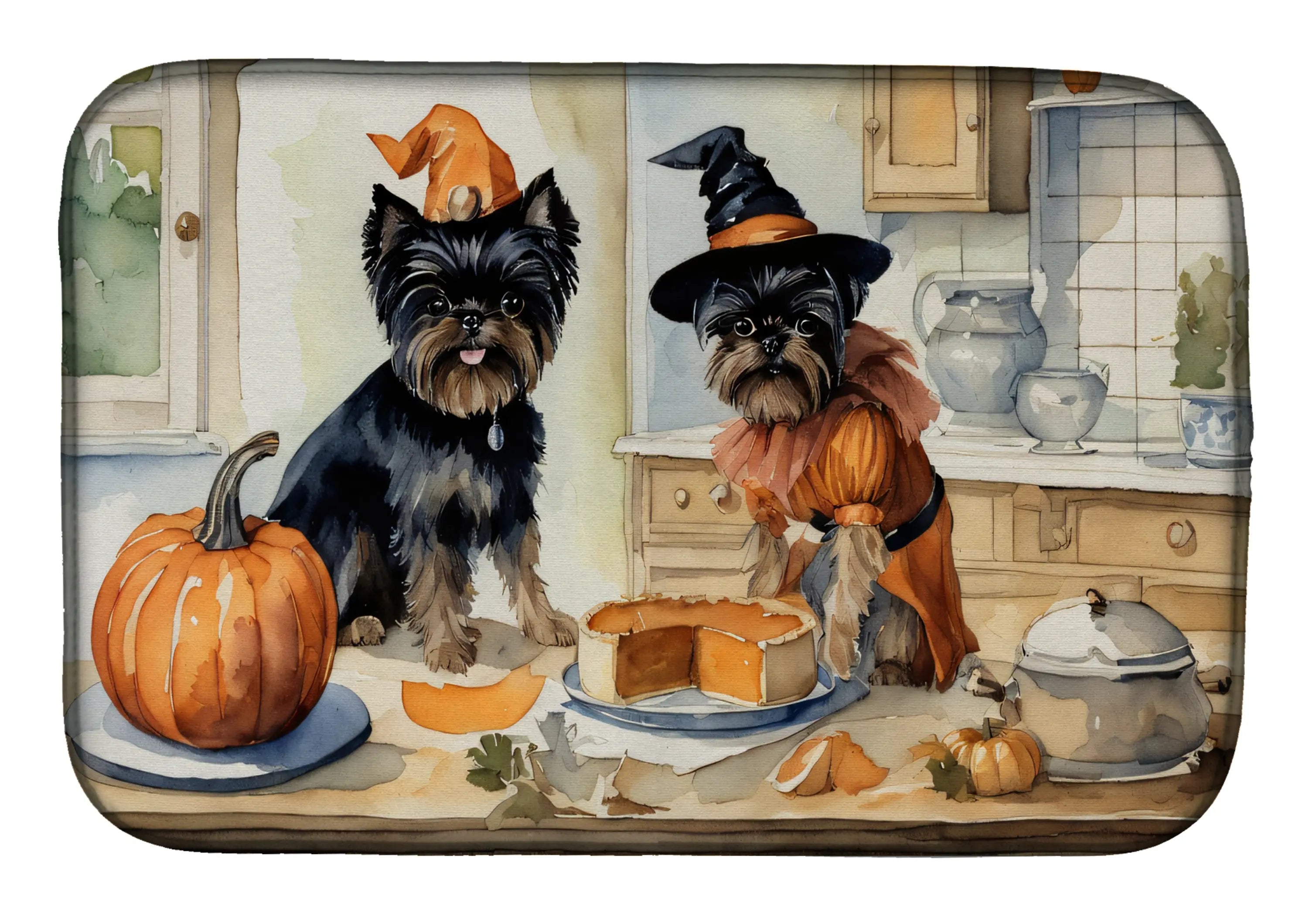 Affenpinscher Fall Kitchen Pumpkins Dish Drying Mat Caroline's Treasures