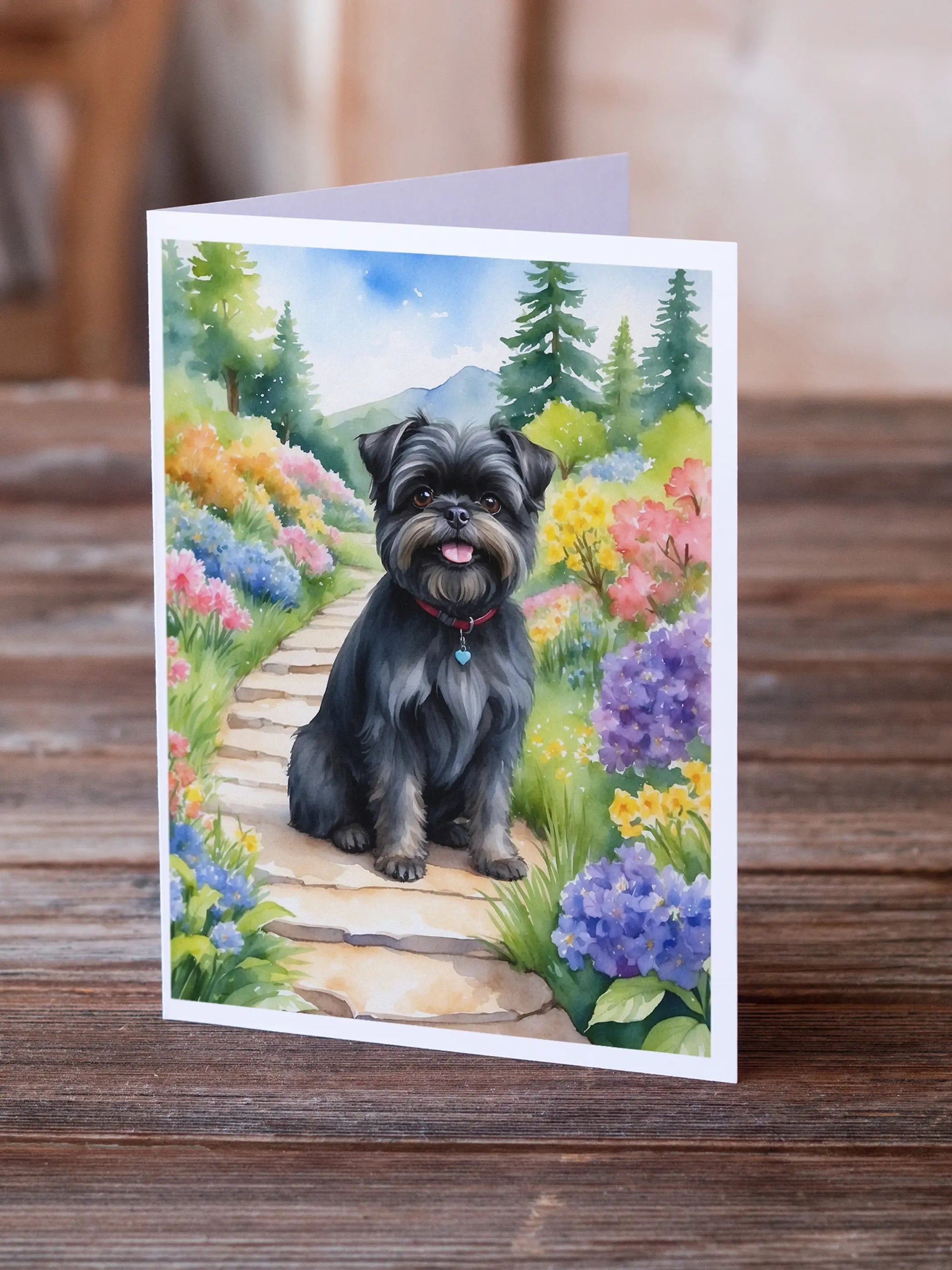 Affenpinscher Spring Garden Greeting Cards Pack of 8 Caroline's Treasures