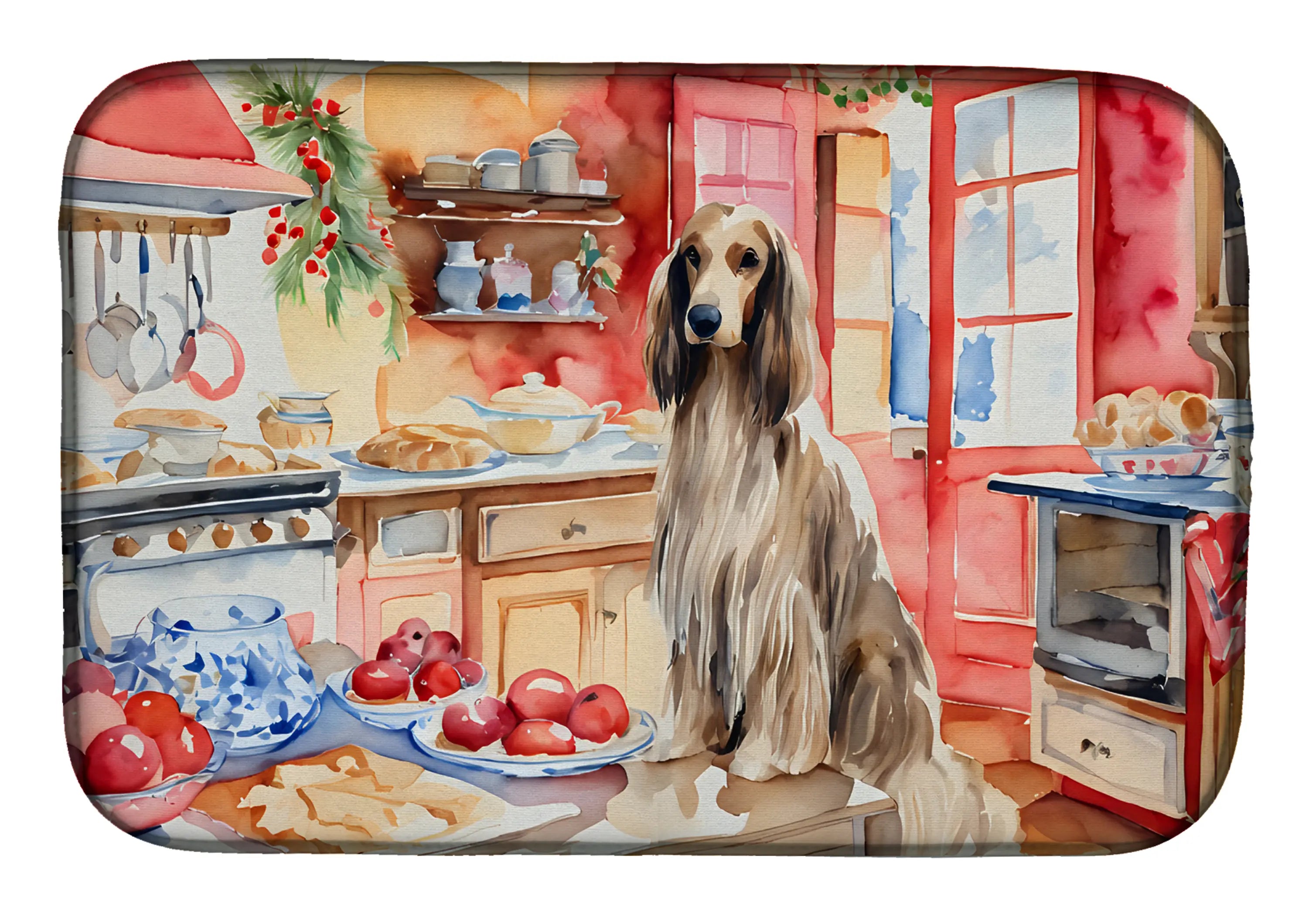 Afghan Hound Christmas Cookies Dish Drying Mat Caroline's Treasures