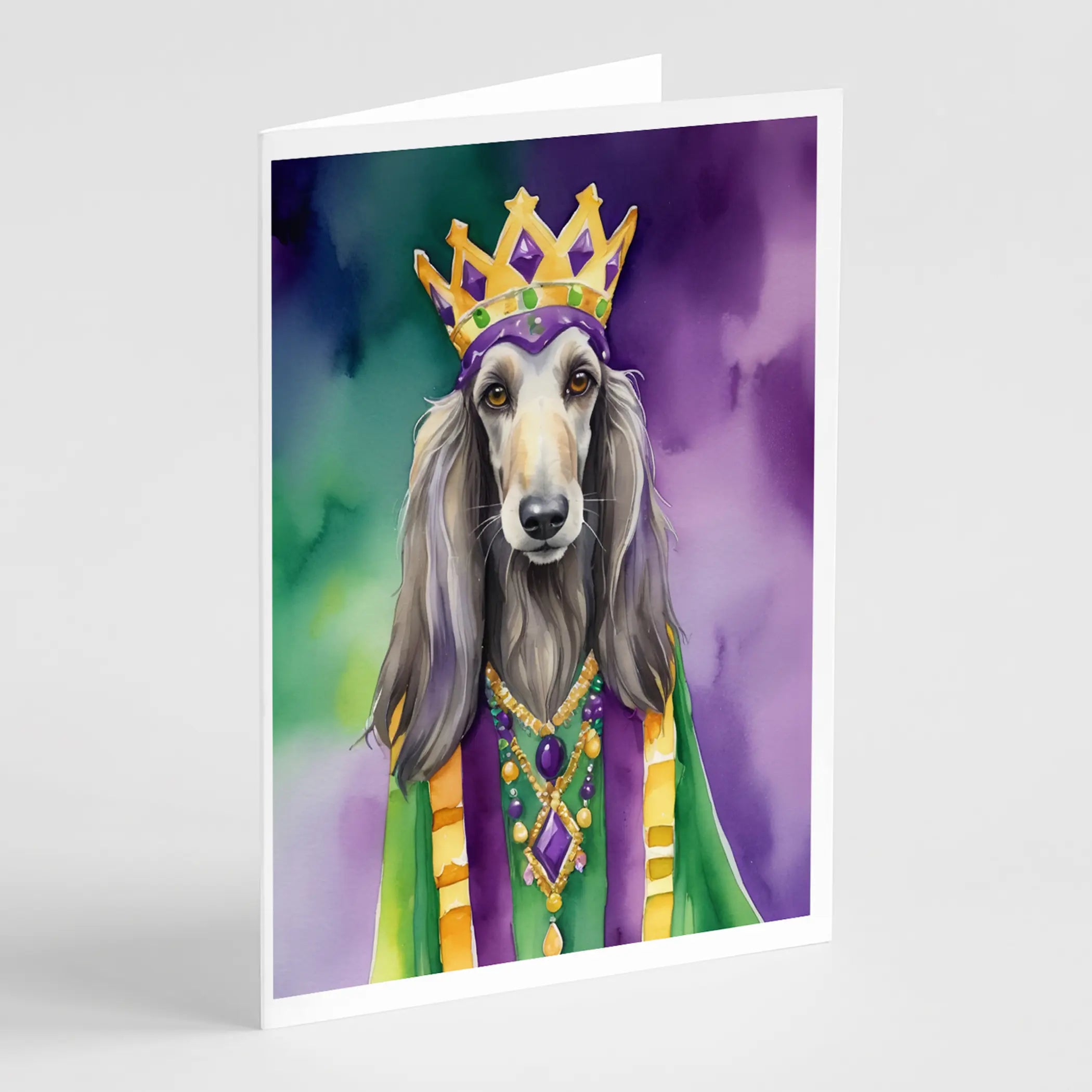 Afghan Hound King of Mardi Gras Greeting Cards Pack of 8 Caroline's Treasures