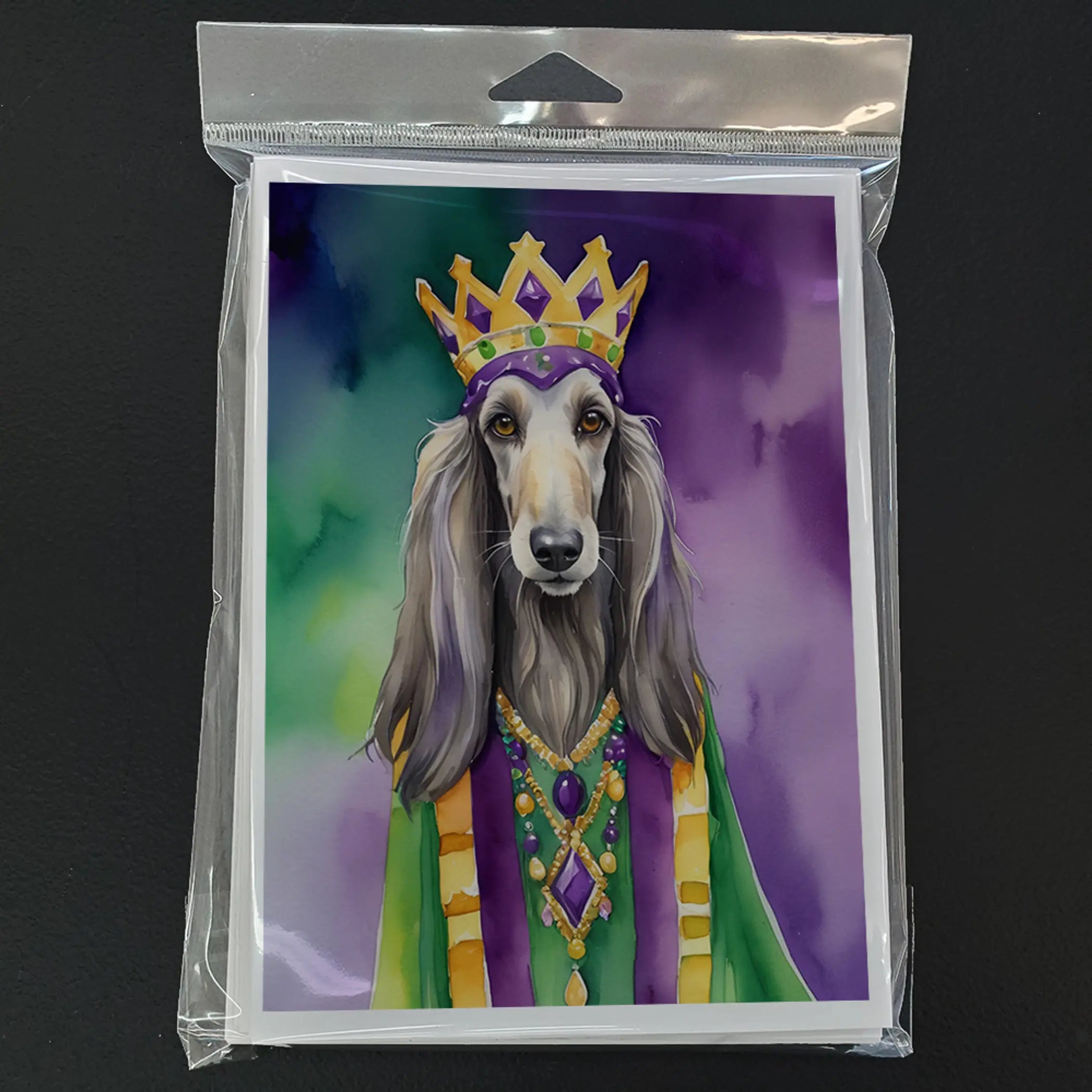 Afghan Hound King of Mardi Gras Greeting Cards Pack of 8 Caroline's Treasures