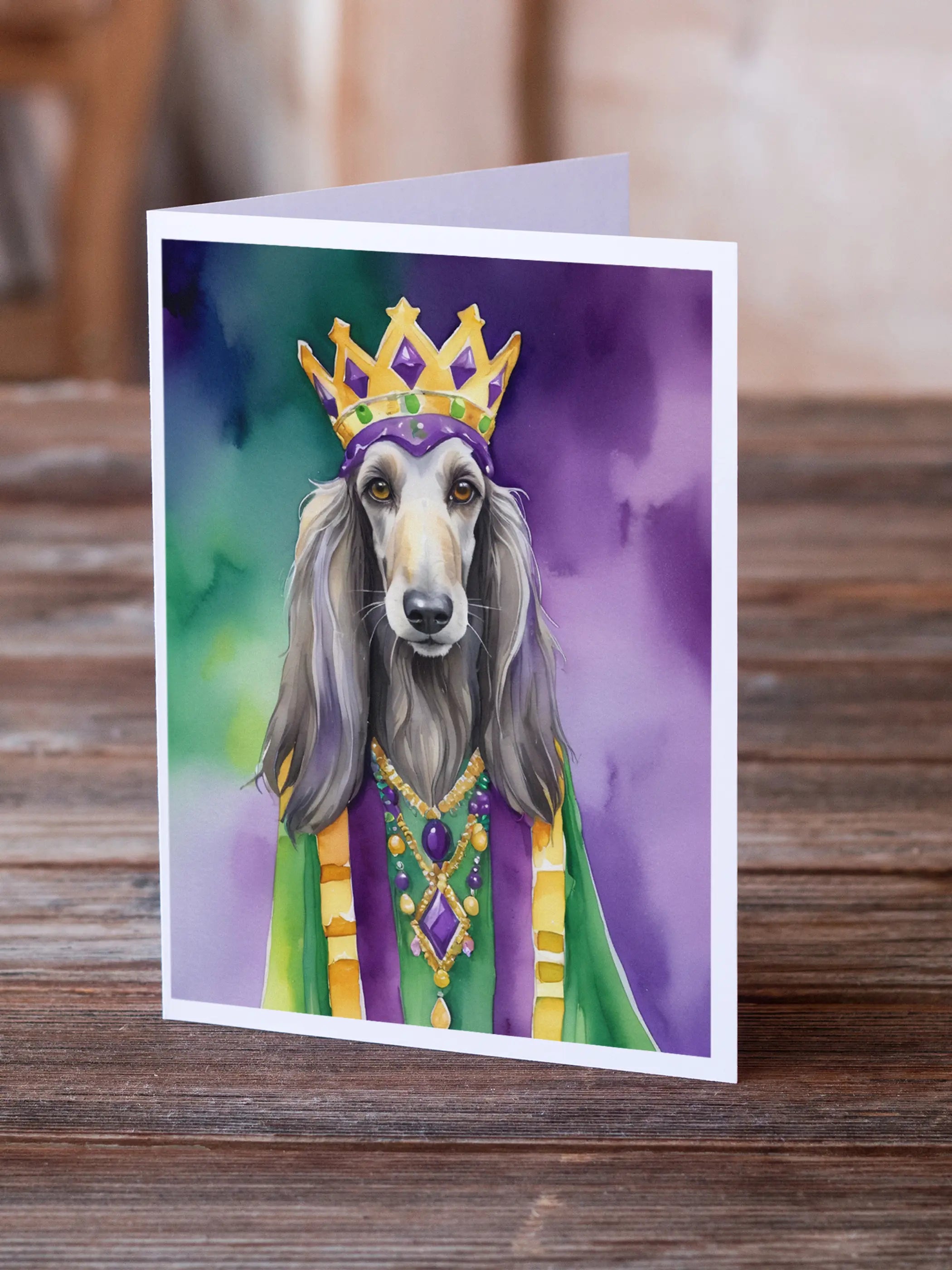 Afghan Hound King of Mardi Gras Greeting Cards Pack of 8 Caroline's Treasures