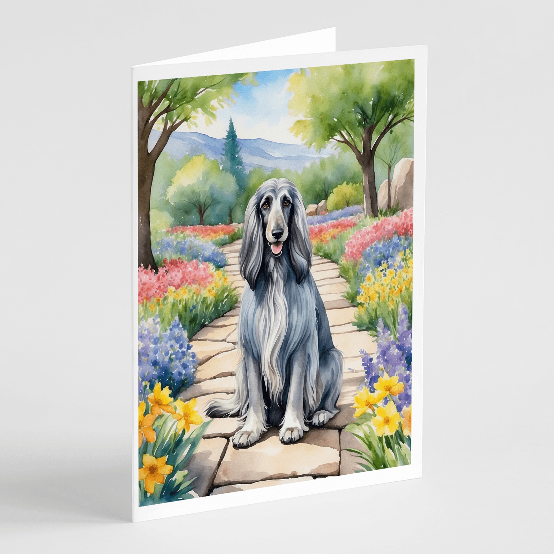 Afghan Hound Spring Garden Greeting Cards Pack of 8 Caroline's Treasures