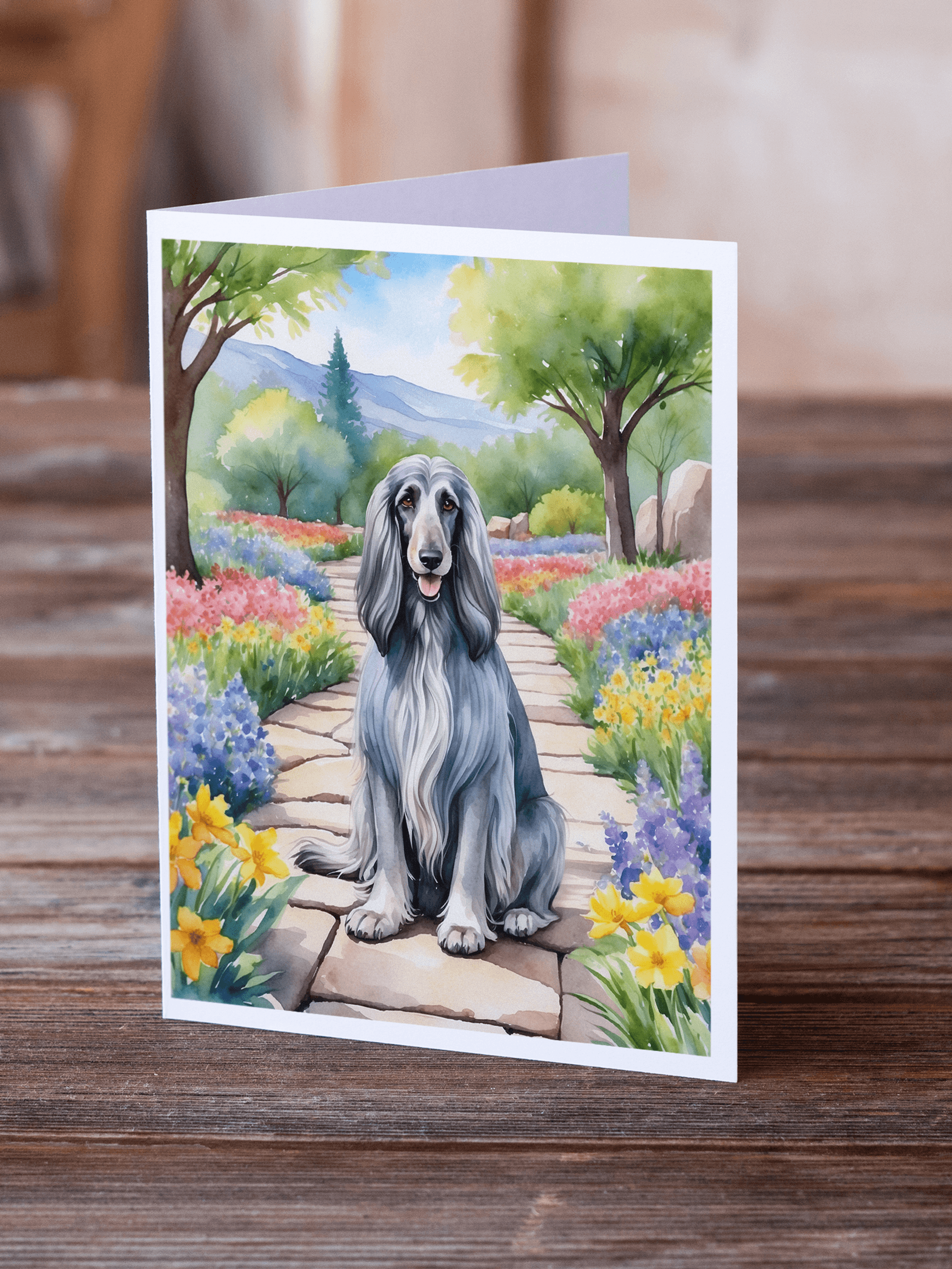 Afghan Hound Spring Garden Greeting Cards Pack of 8 Caroline's Treasures