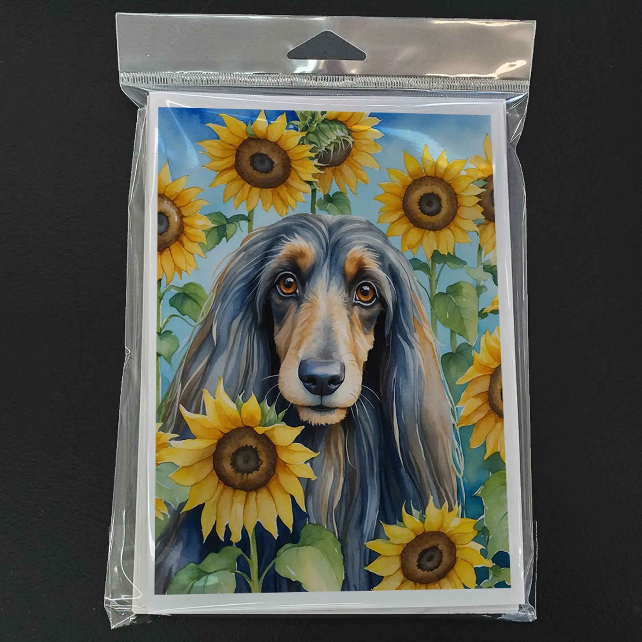 Afghan Hound in Sunflowers Greeting Cards Pack of 8 Caroline's Treasures