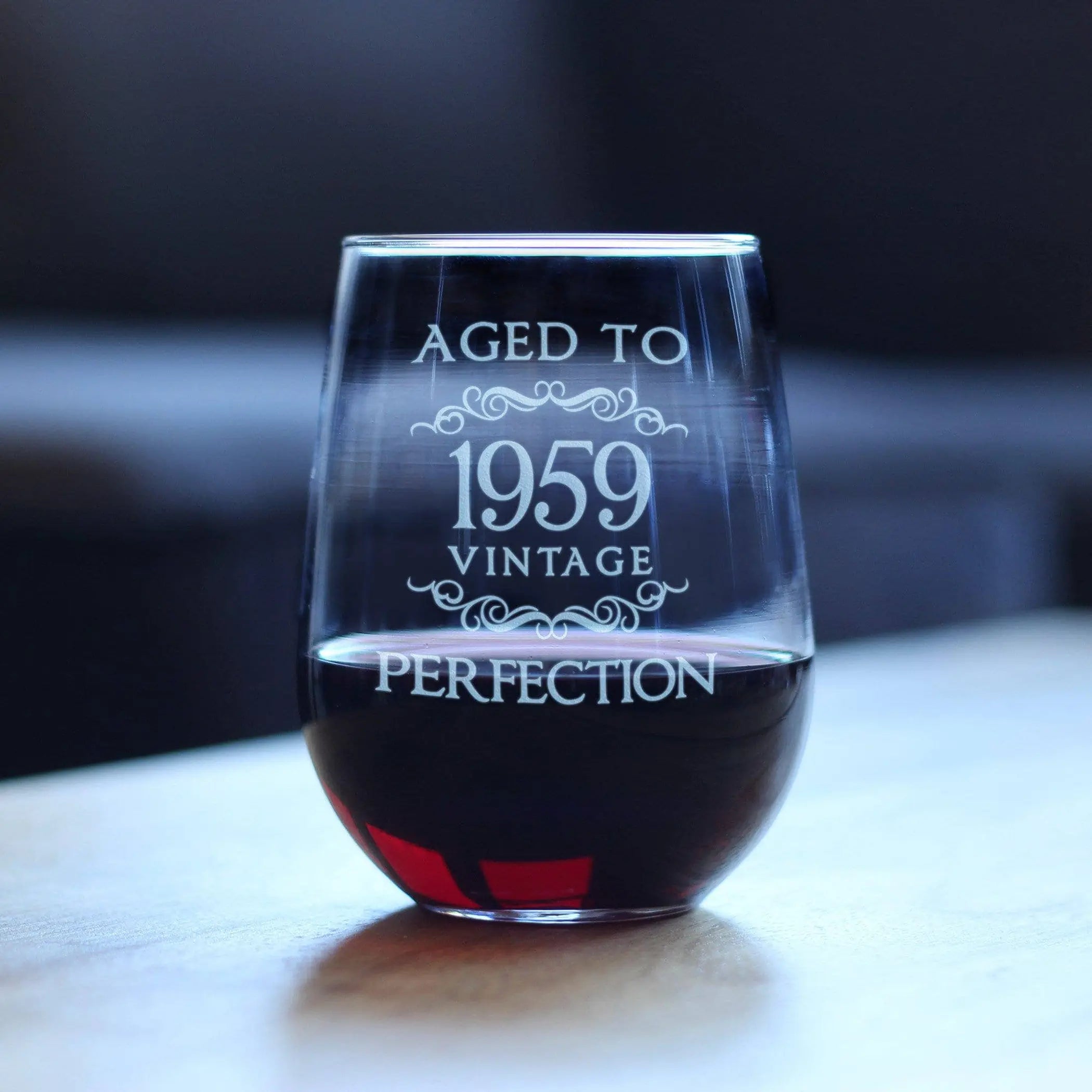 Aged to Perfection 59 Stemless Wine Glass 65th Birthday Gift Bevvee