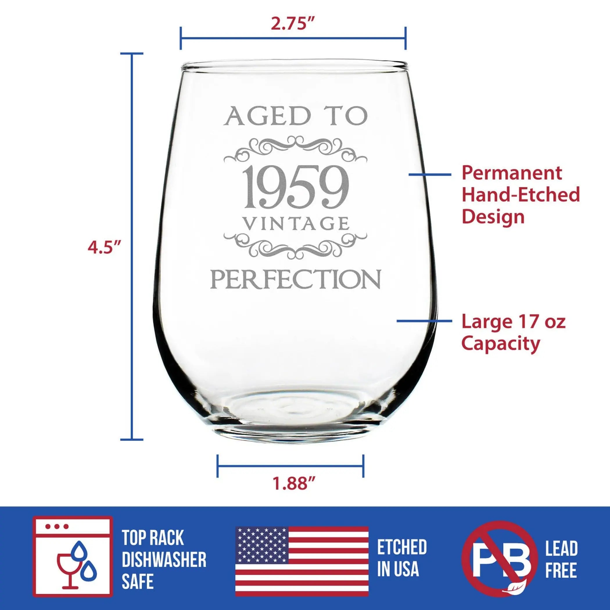 Aged to Perfection 59 Stemless Wine Glass 65th Birthday Gift Bevvee