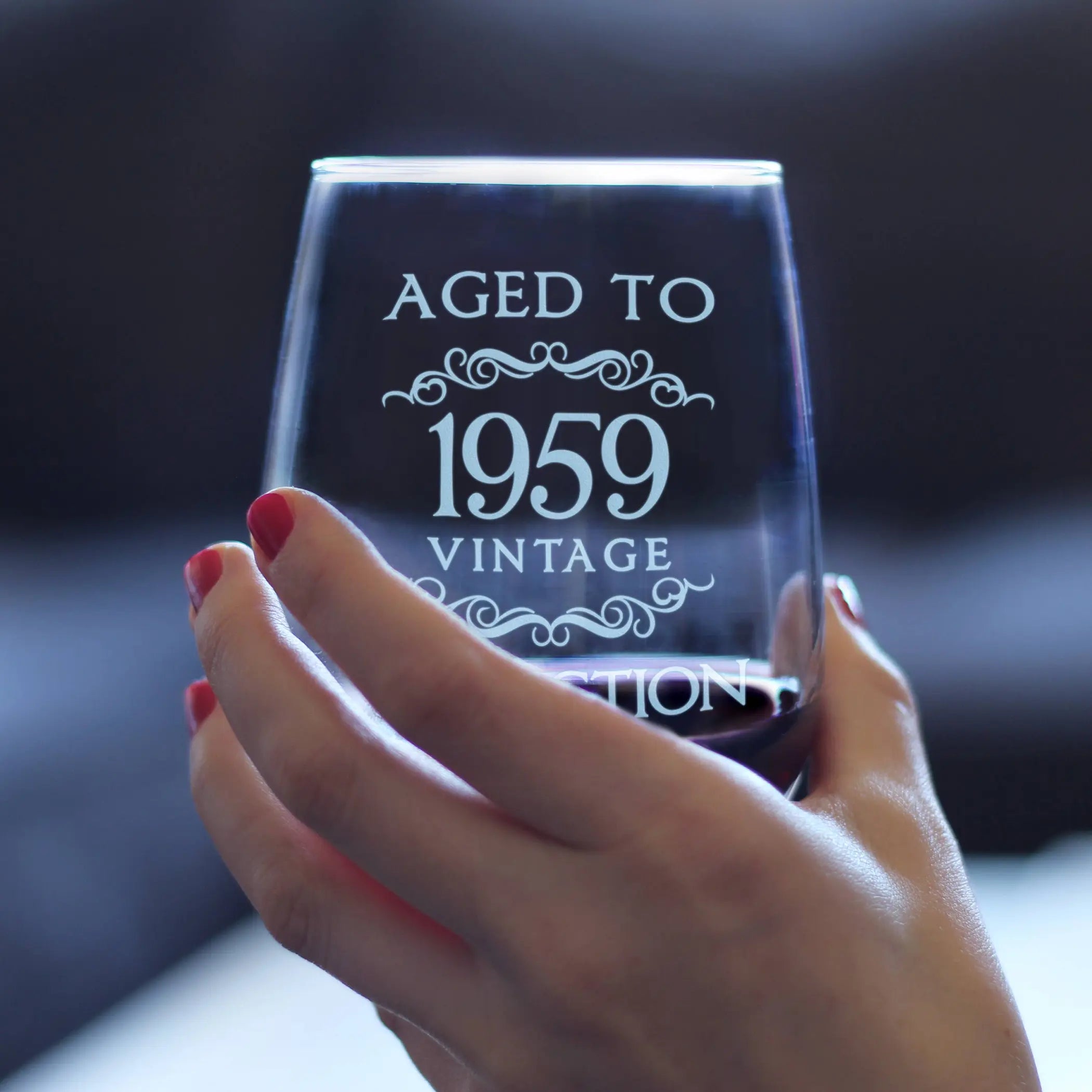 Aged to Perfection 59 Stemless Wine Glass 65th Birthday Gift Bevvee