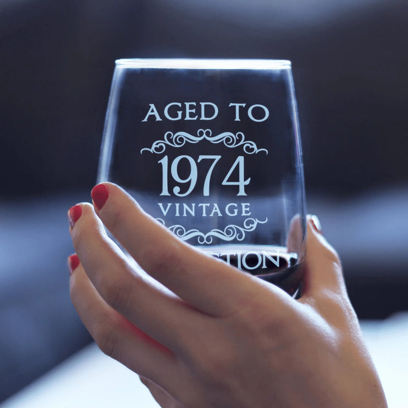 Aged to Perfection 74 Stemless Wine Glass 50th Birthday Gift Bevvee