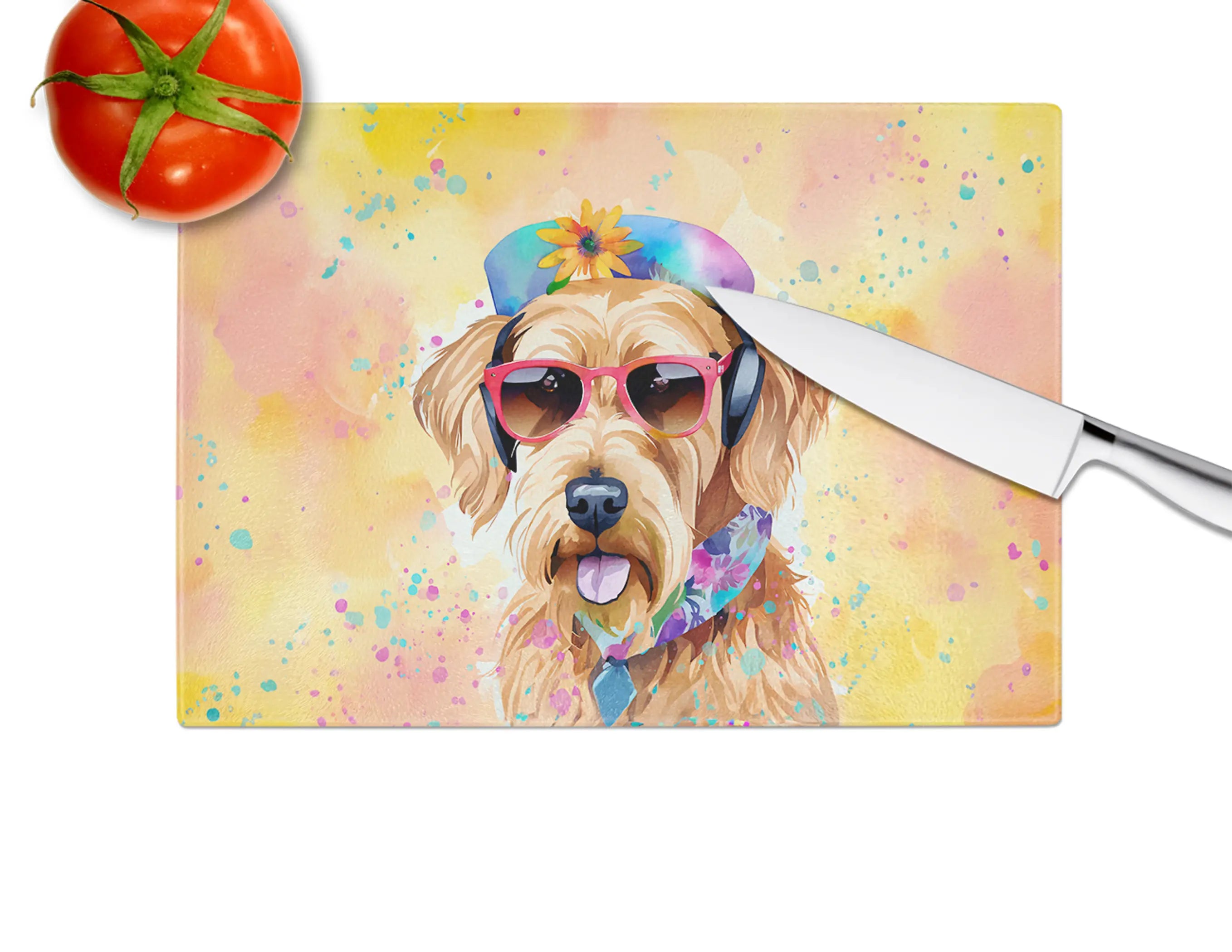 Airedale Terrier Hippie Dawg Glass Cutting Board Caroline's Treasures
