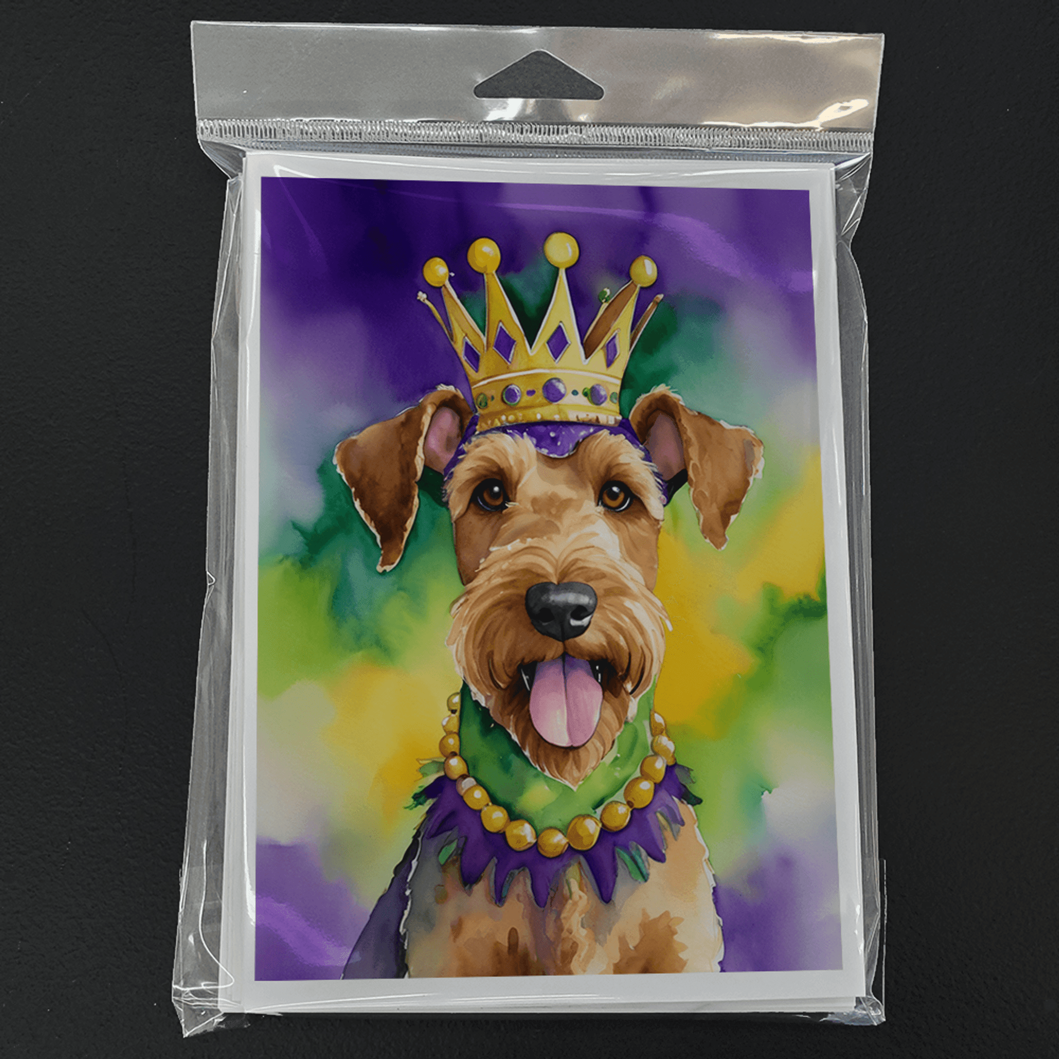 Airedale Terrier King of Mardi Gras Greeting Cards Pack of 8 Caroline's Treasures