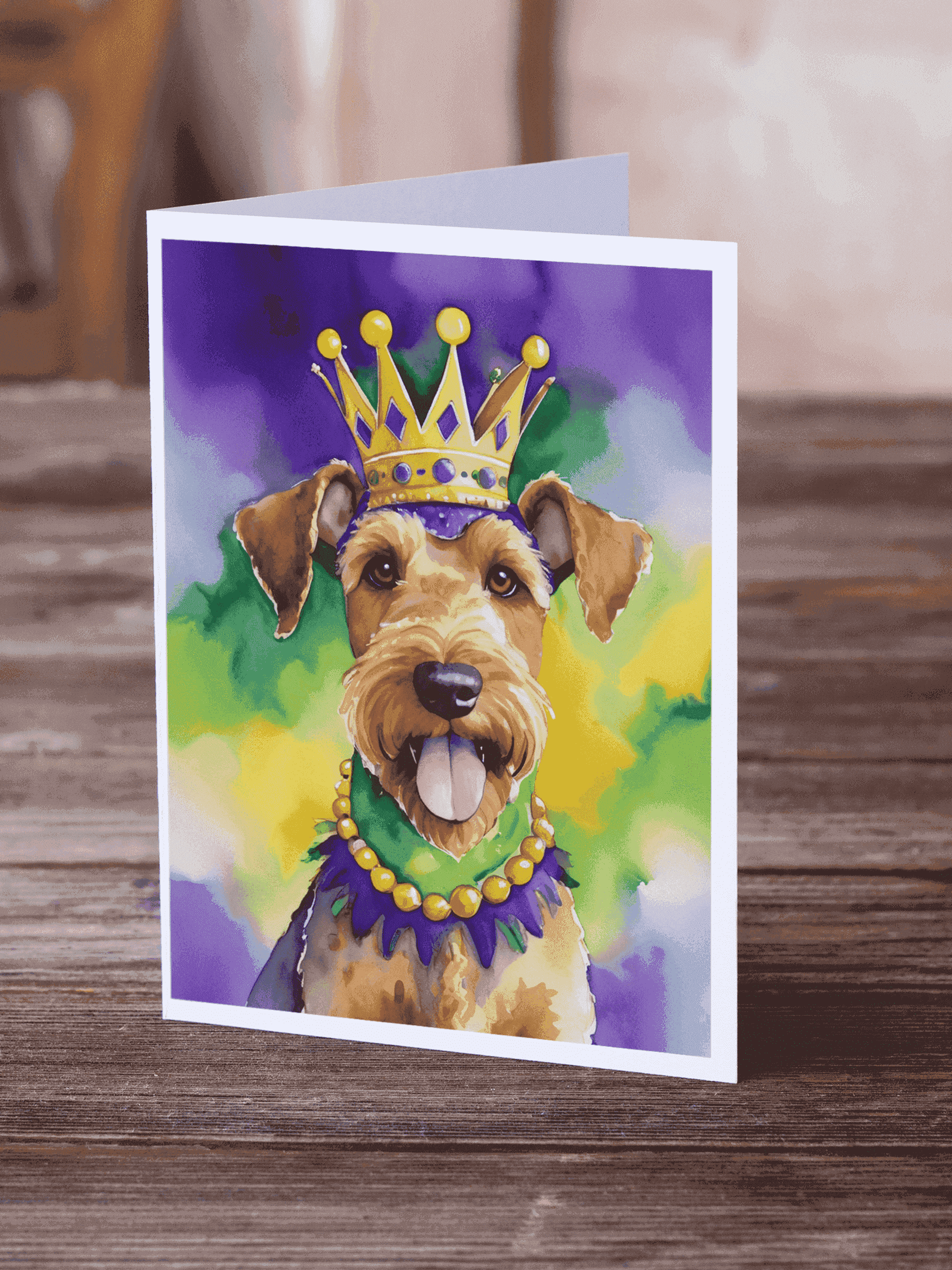 Airedale Terrier King of Mardi Gras Greeting Cards Pack of 8 Caroline's Treasures