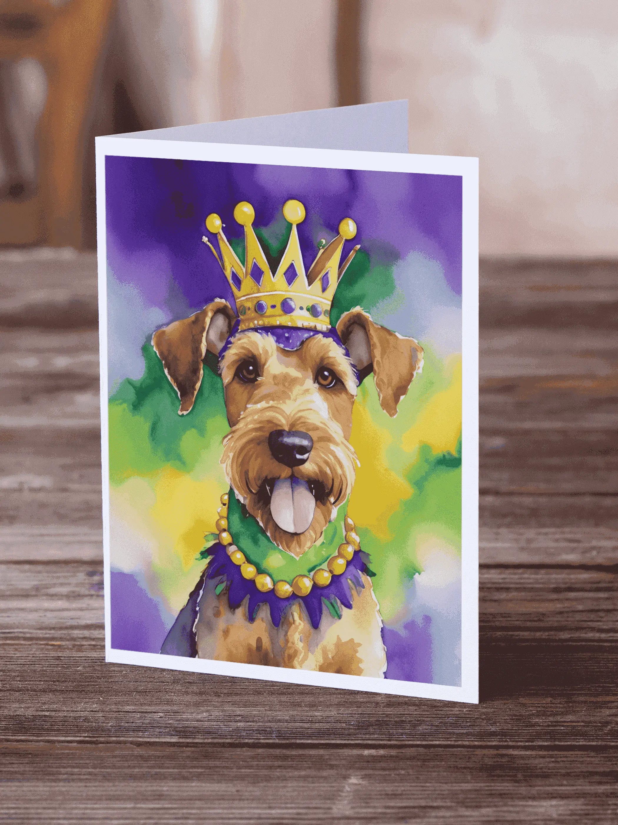 Airedale Terrier King of Mardi Gras Greeting Cards Pack of 8 Caroline's Treasures