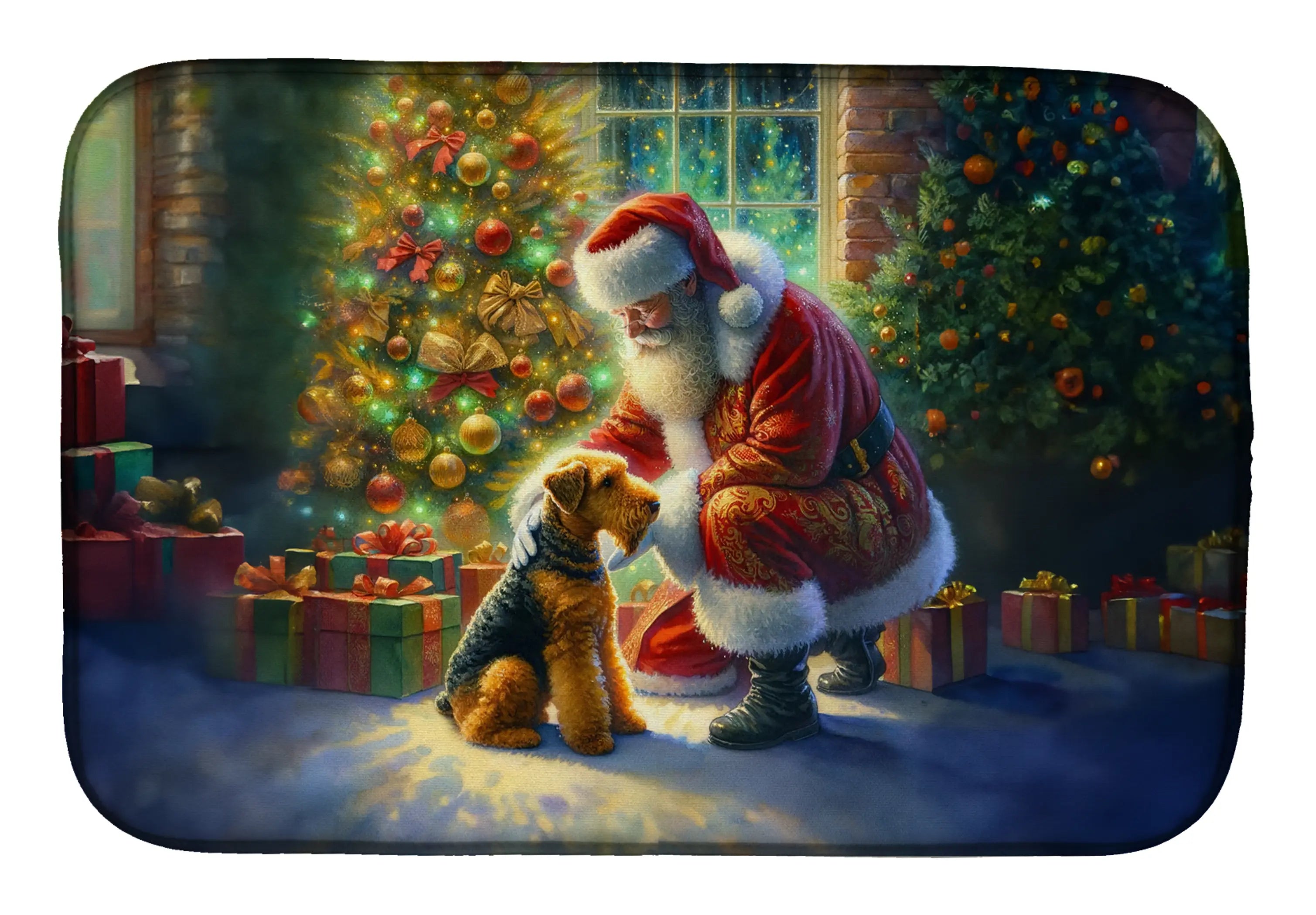 Airedale Terrier and Santa Claus Dish Drying Mat Caroline's Treasures
