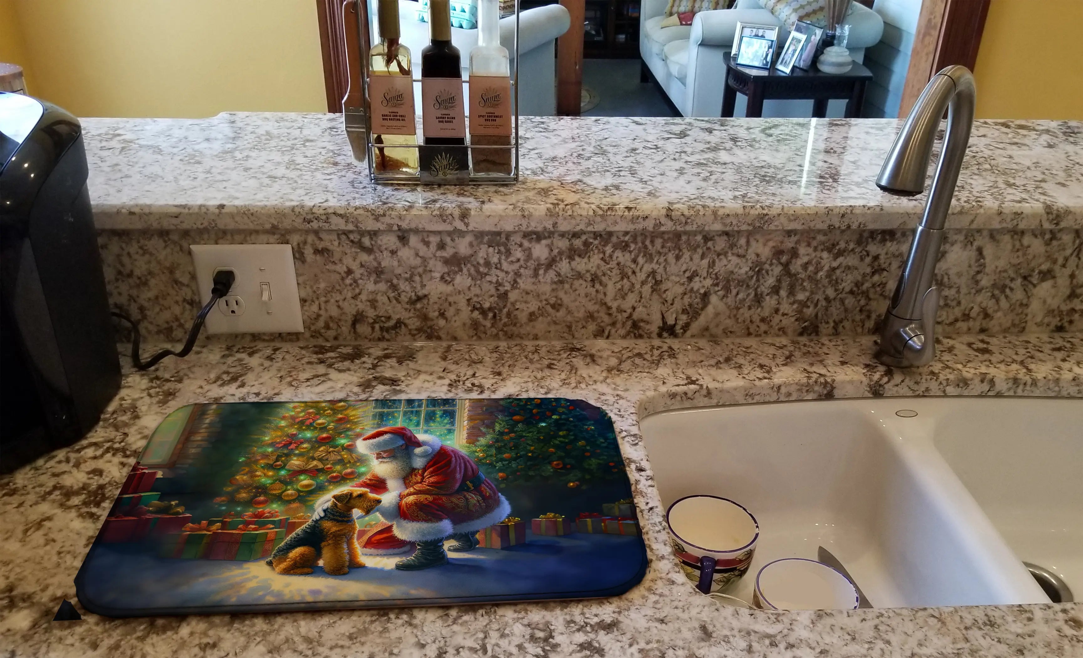 Airedale Terrier and Santa Claus Dish Drying Mat Caroline's Treasures