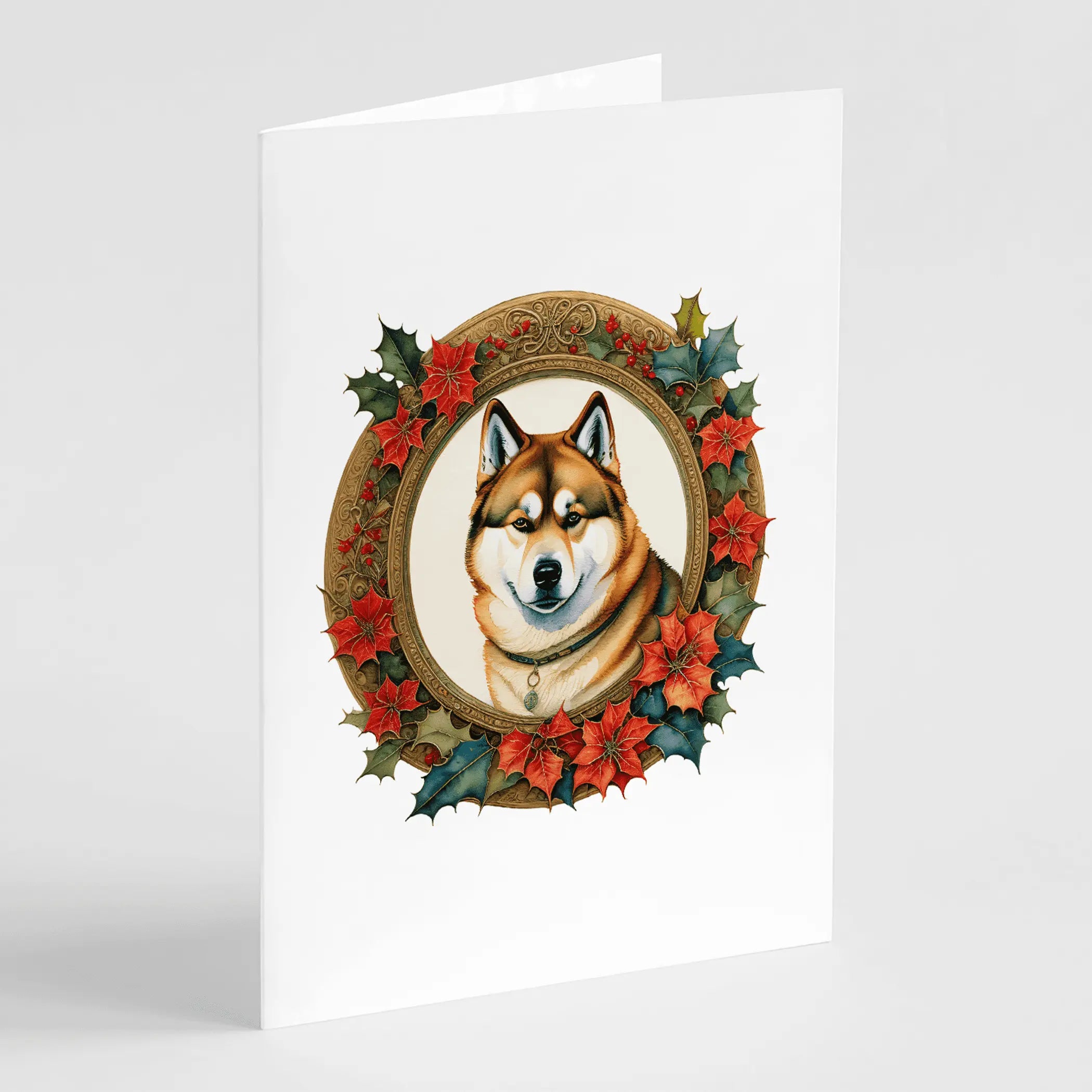 Akita Christmas Flowers Greeting Cards Pack of 8 Caroline's Treasures