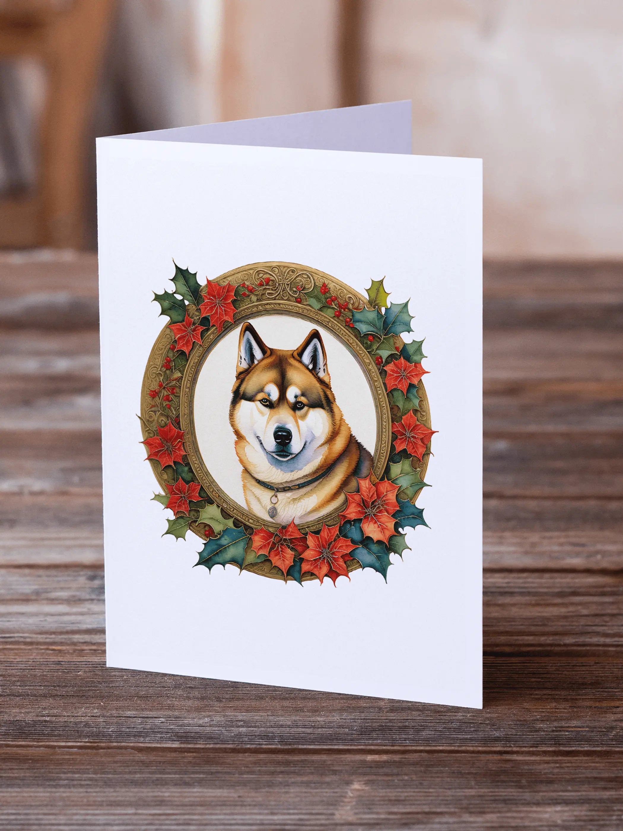 Akita Christmas Flowers Greeting Cards Pack of 8 Caroline's Treasures
