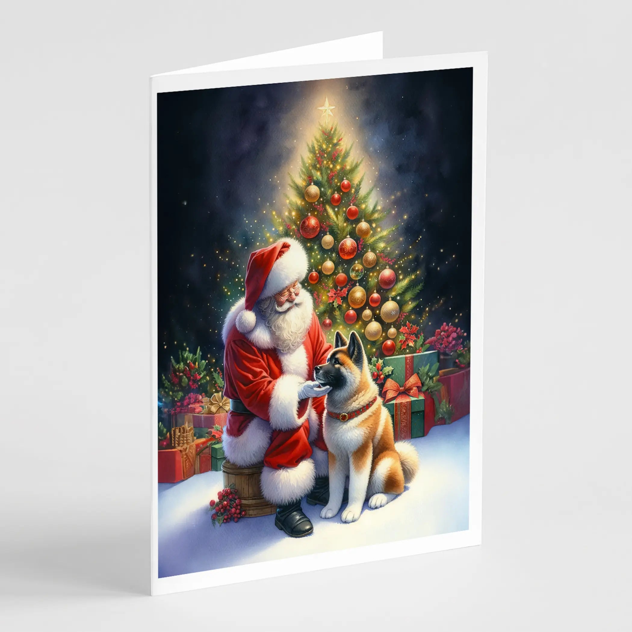 Akita and Santa Claus Greeting Cards Pack of 8 Caroline's Treasures