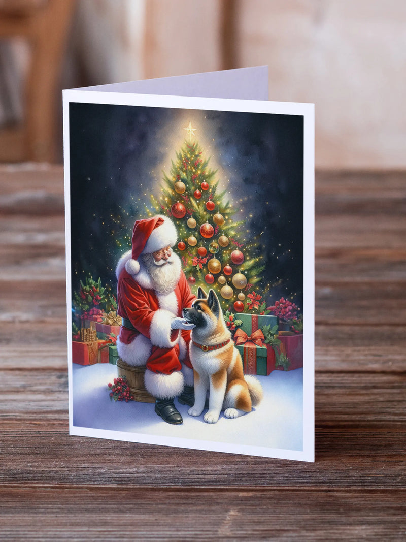 Akita and Santa Claus Greeting Cards Pack of 8 Caroline's Treasures