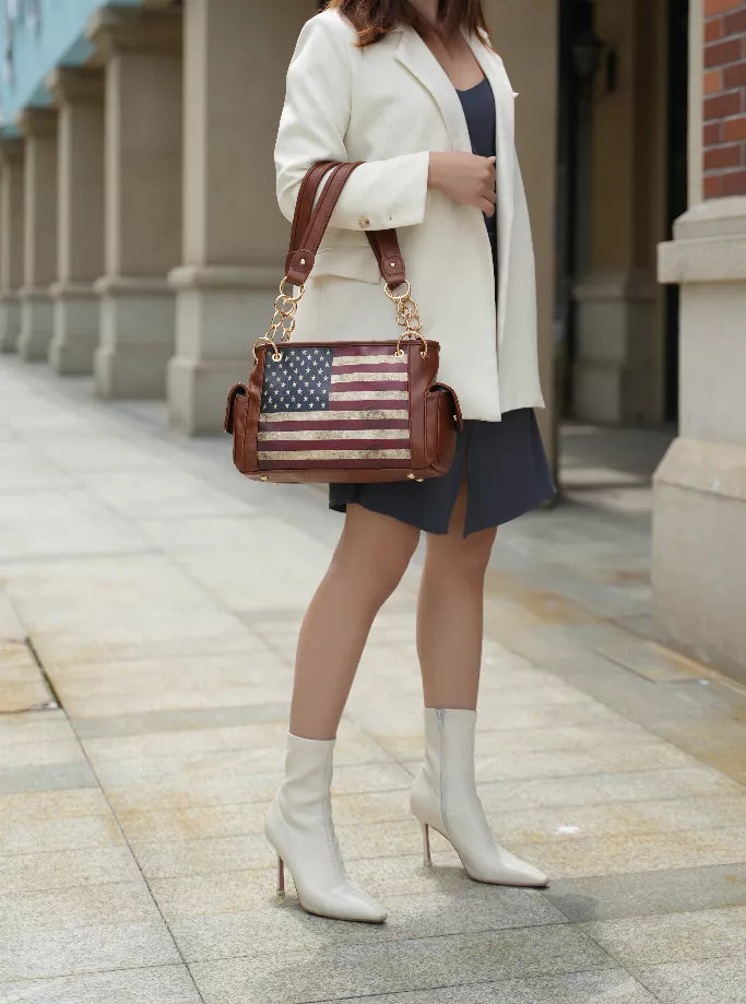 Alaina Vegan Leather Women's Flag Shoulder Bag MKF Collection by Mia K.