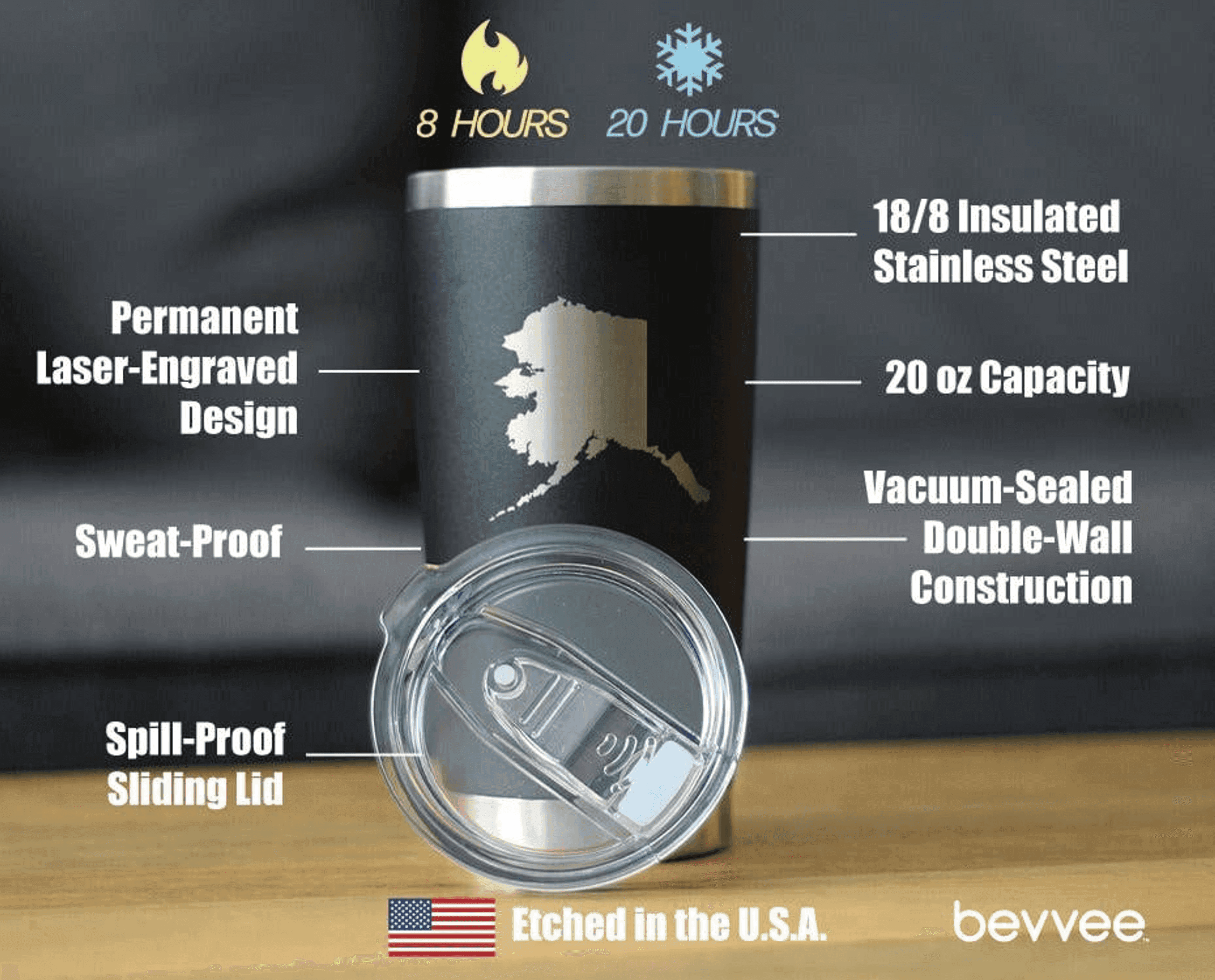 Alaska Outline Insulated Travel Tumbler - Alaskan Gifts Bevvee