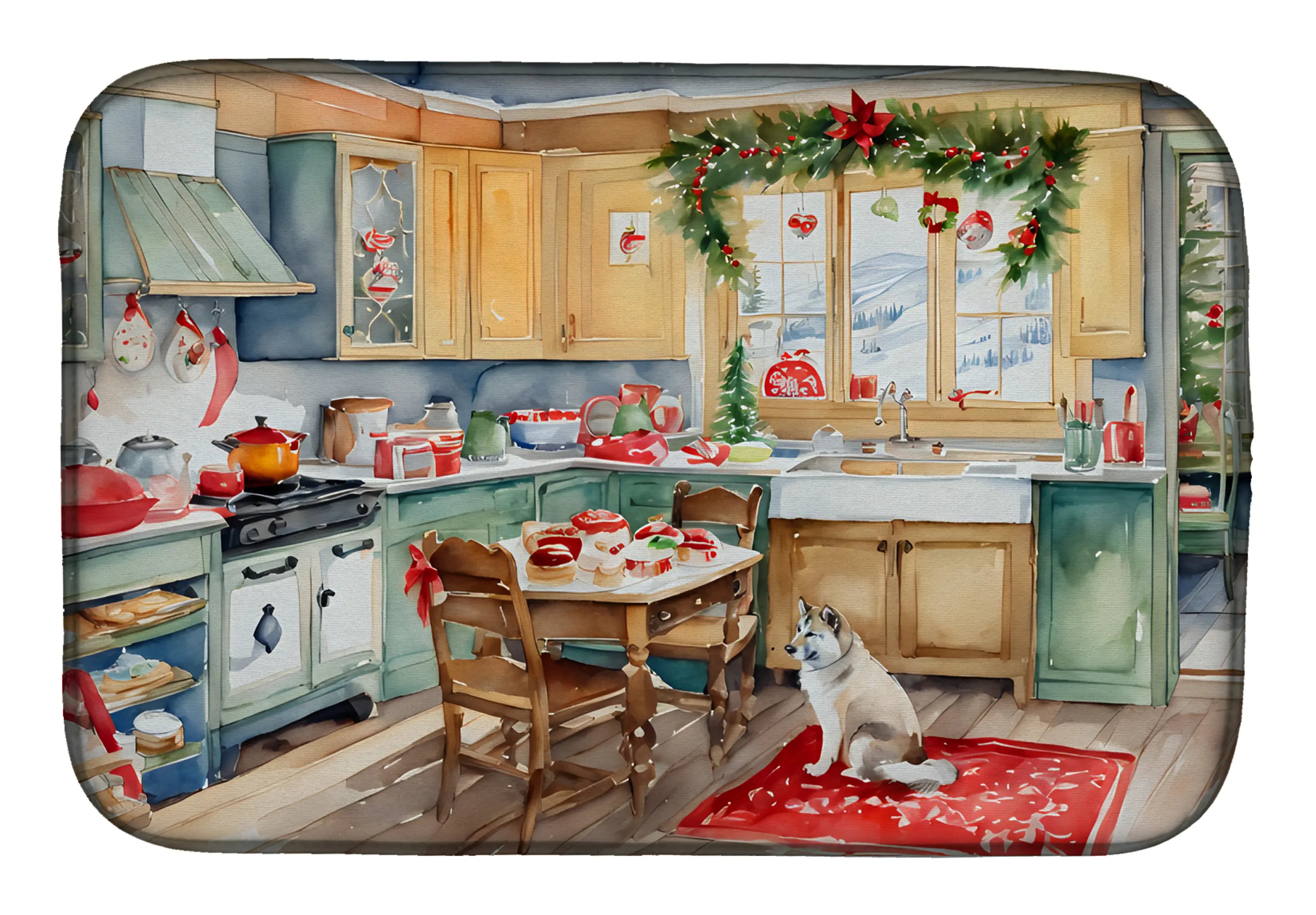 Alaskan Klee Kai Christmas Cookies Dish Drying Mat Caroline's Treasures