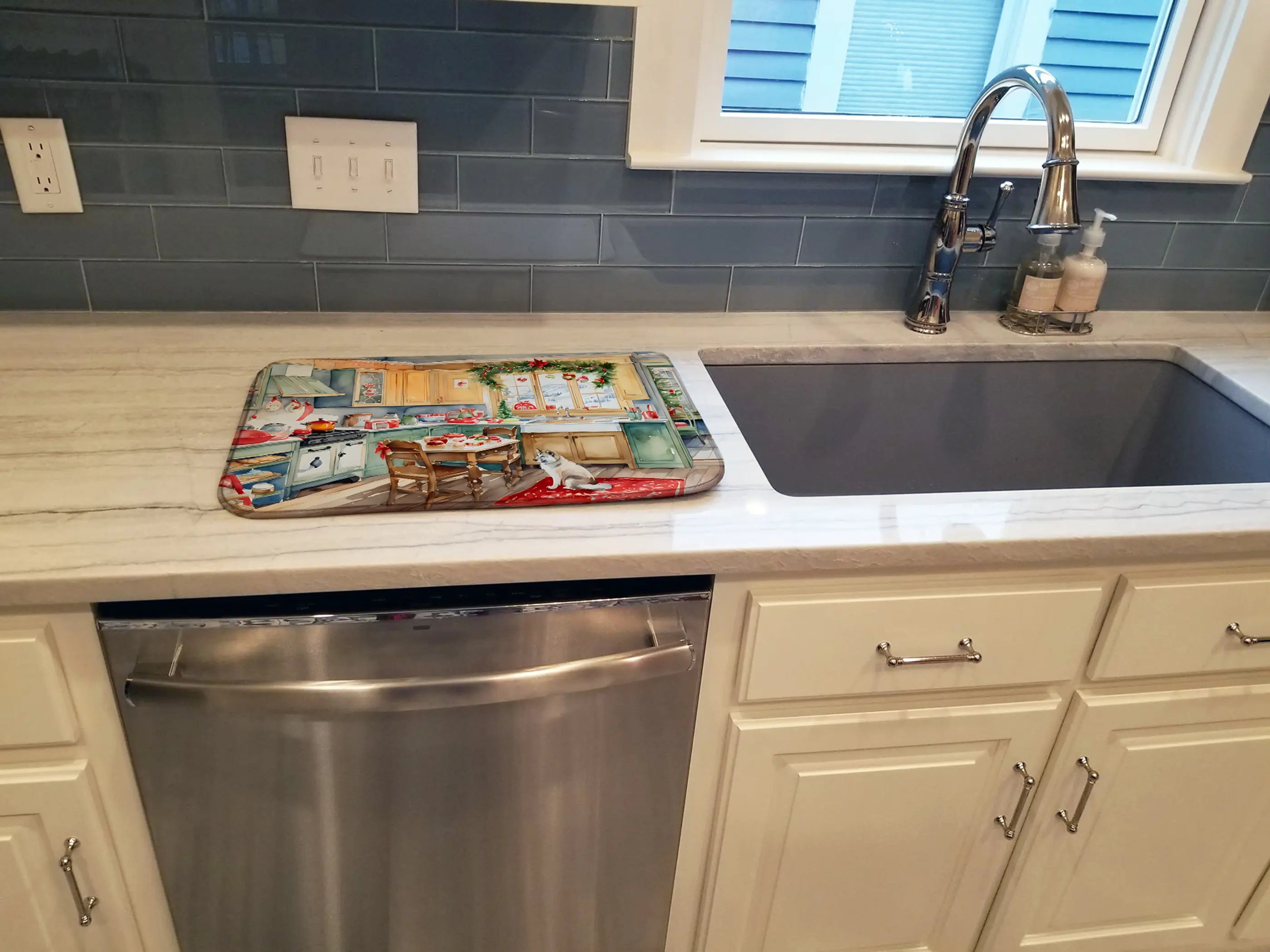 Alaskan Klee Kai Christmas Cookies Dish Drying Mat Caroline's Treasures