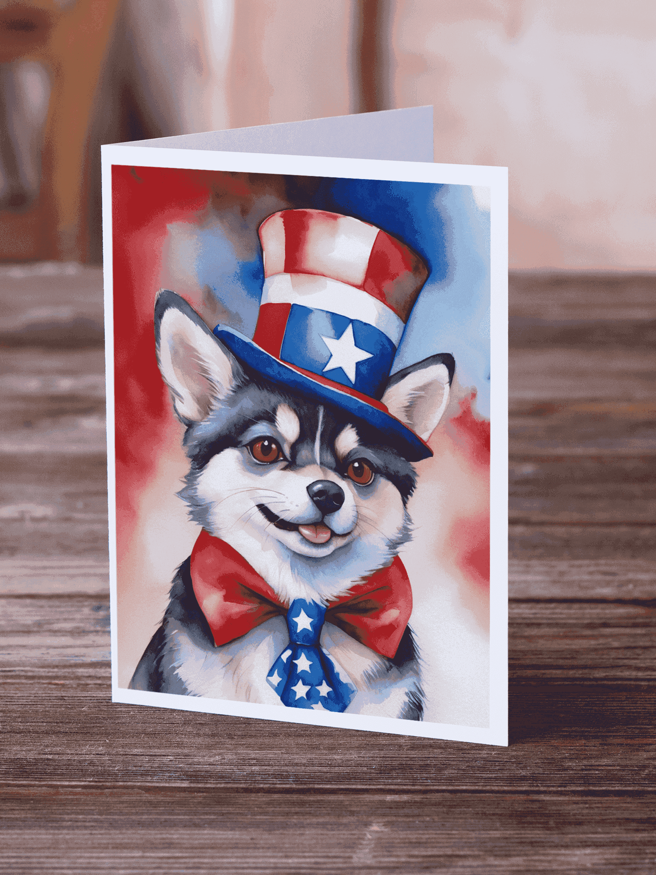 Alaskan Klee Kai Patriotic American Greeting Cards Pack of 8 Caroline's Treasures