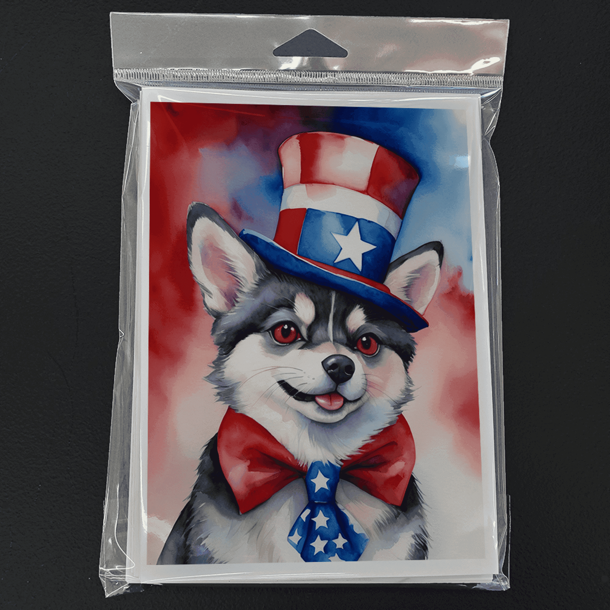 Alaskan Klee Kai Patriotic American Greeting Cards Pack of 8 Caroline's Treasures