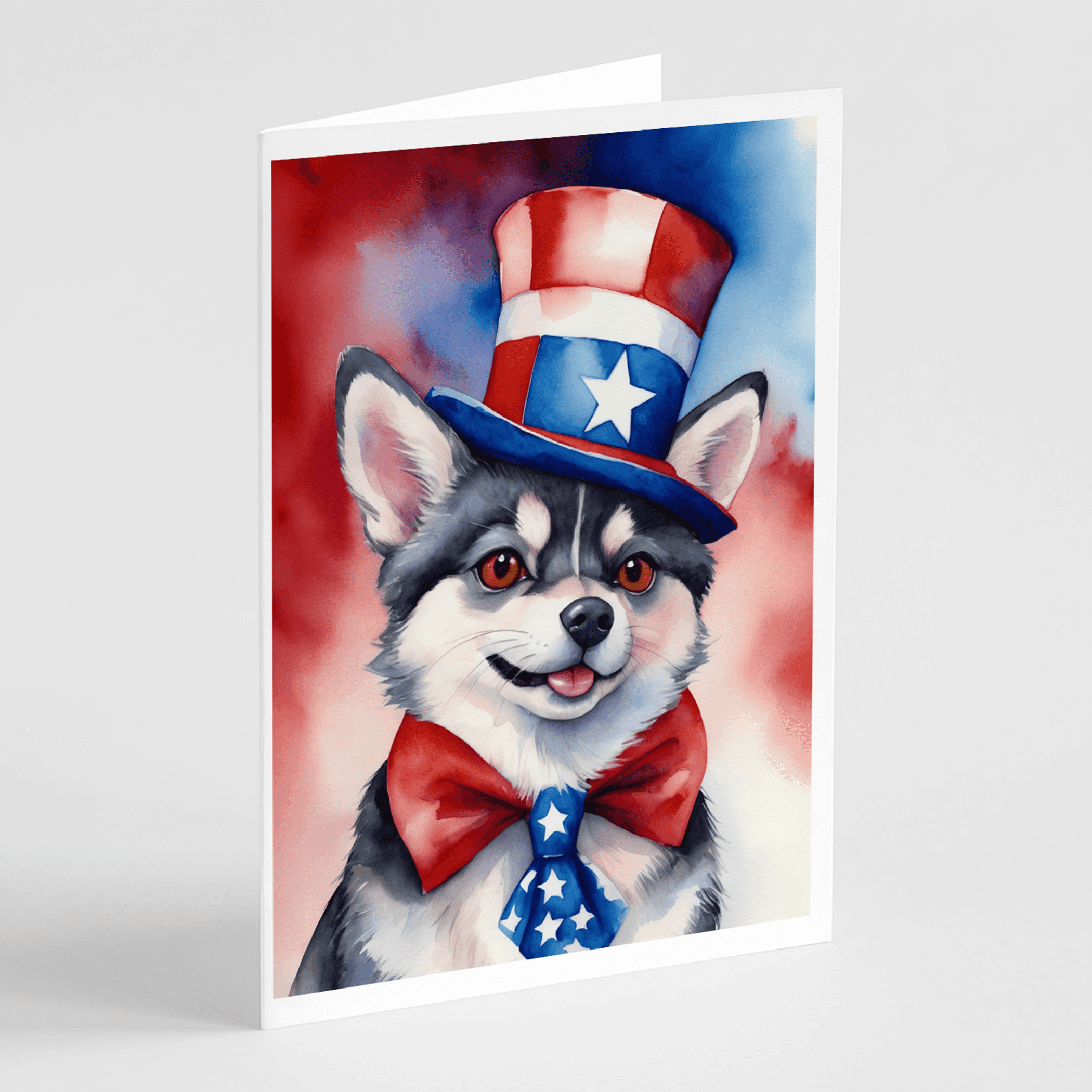 Alaskan Klee Kai Patriotic American Greeting Cards Pack of 8 Caroline's Treasures