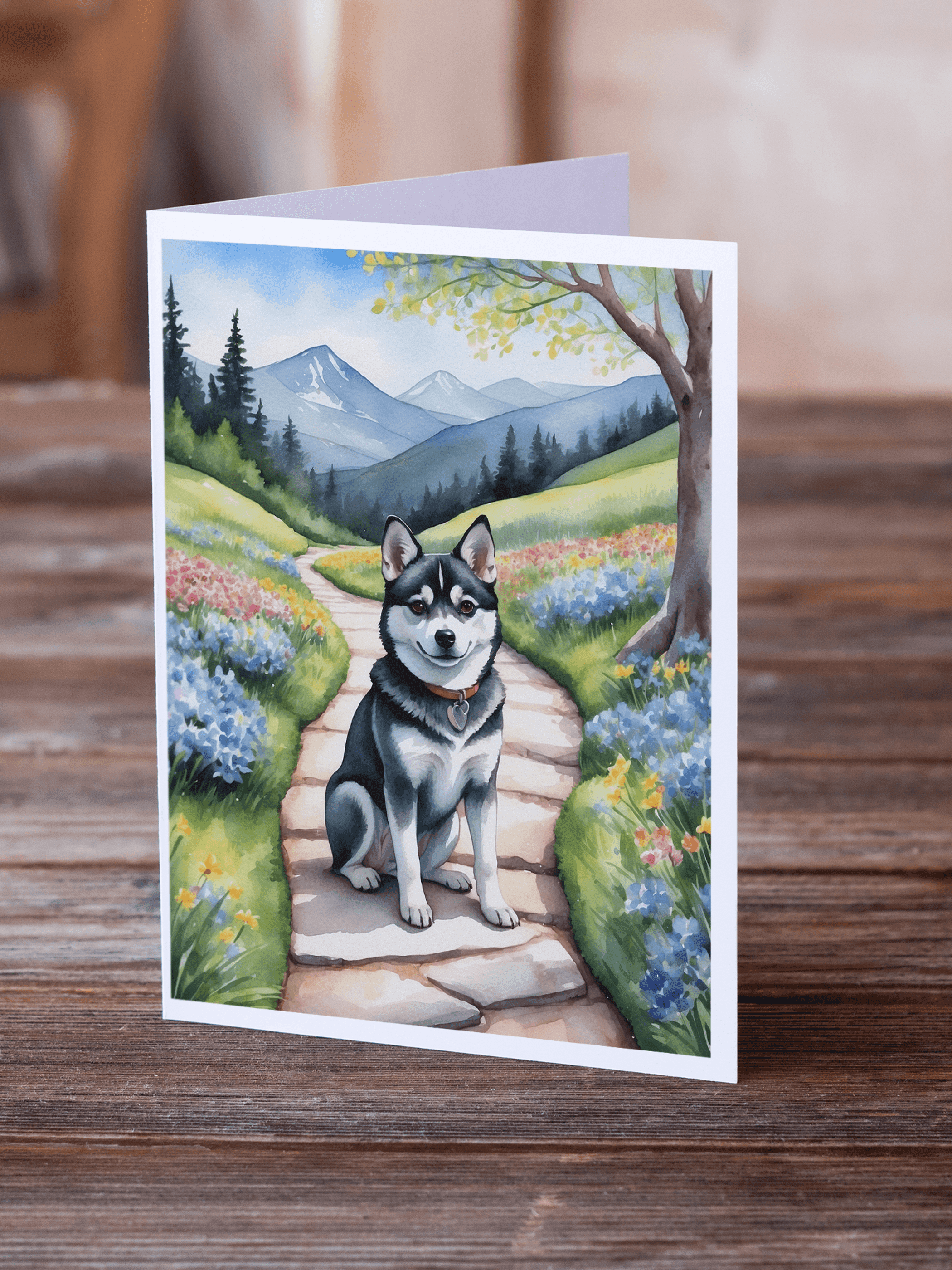 Alaskan Klee Kai Spring Garden Greeting Cards Pack of 8 Caroline's Treasures